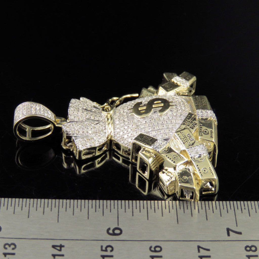 Money Bag Diamond Pendant 14k Solid Gold - 1.65 CTW
