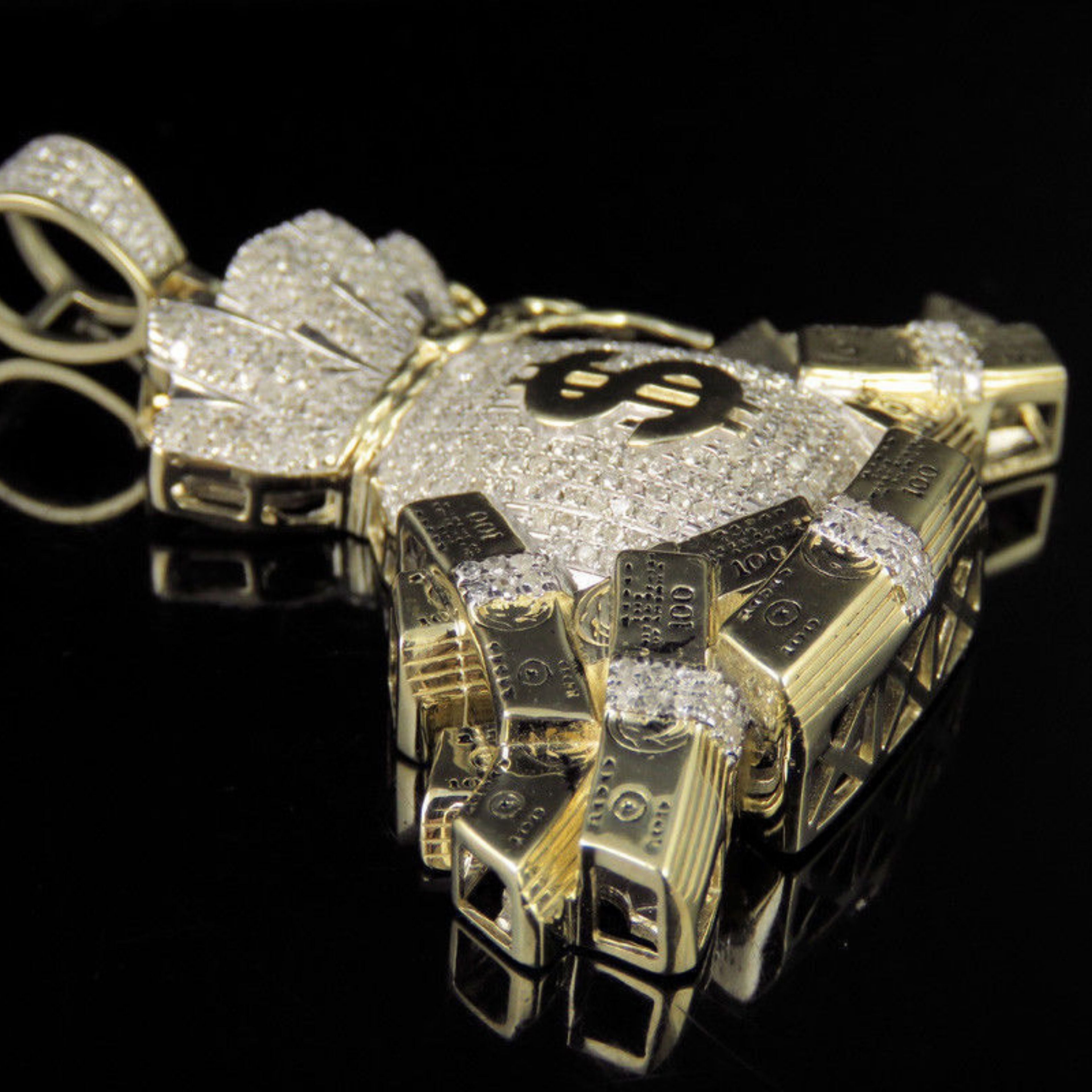 Money Bag Diamond Pendant 14k Solid Gold - 1.65 CTW