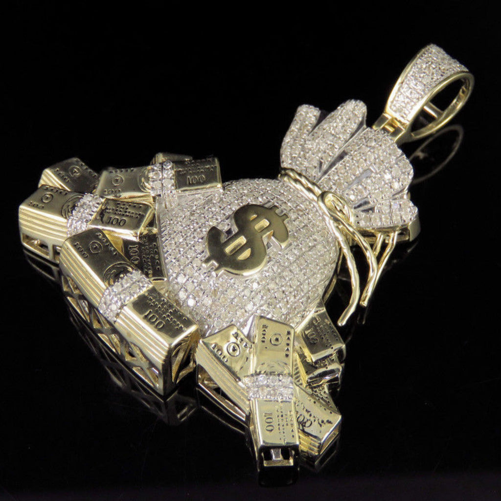 Money Bag Diamond Pendant 14k Solid Gold - 1.65 CTW
