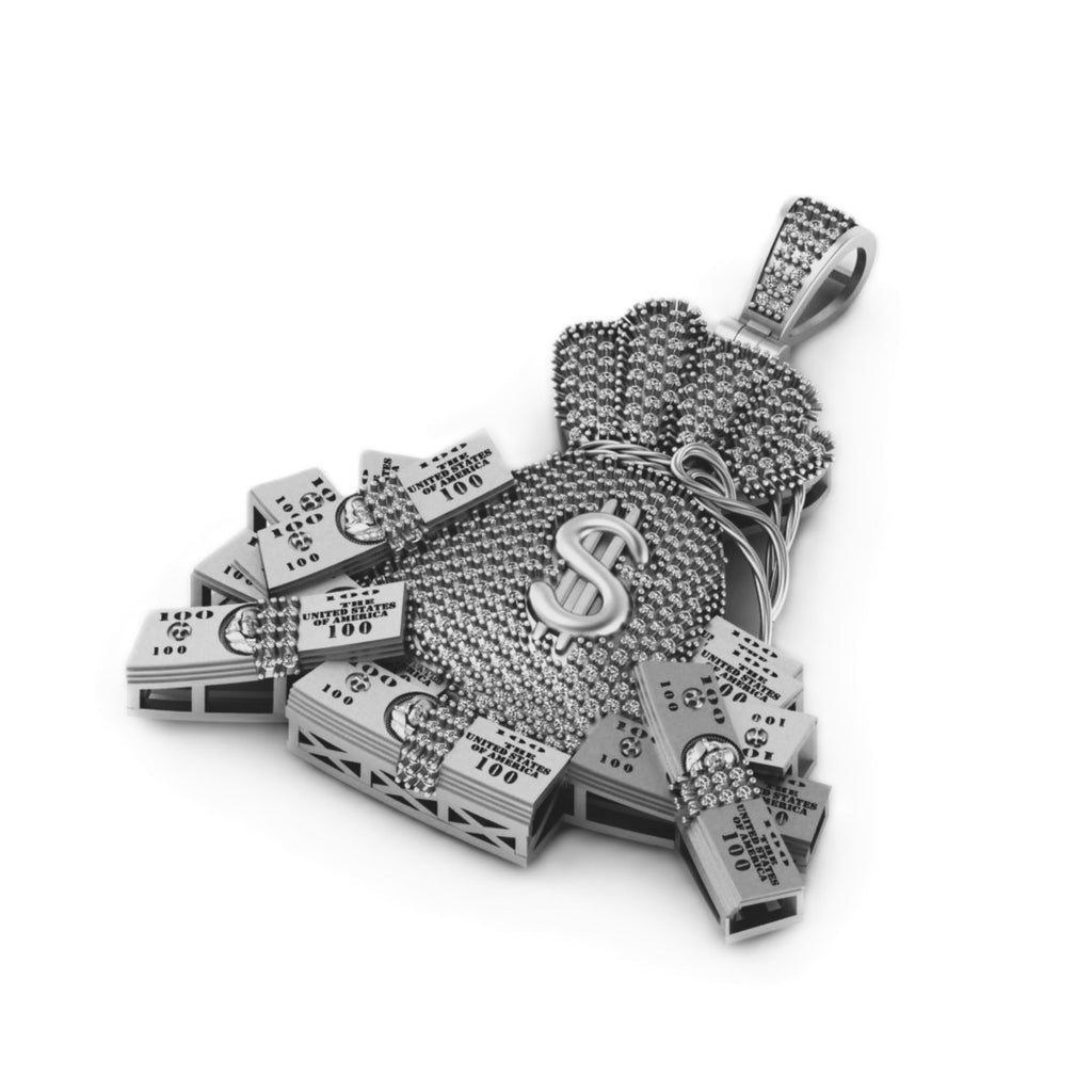 Money Bag Diamond Pendant 14k Solid Gold - 1.65 CTW