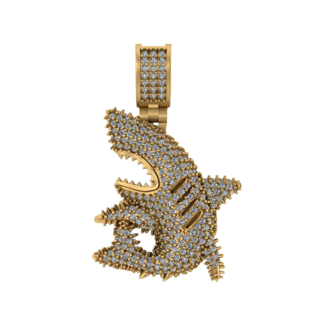 Shark Diamond Pendant 14k Solid Gold - 1.35 CTW