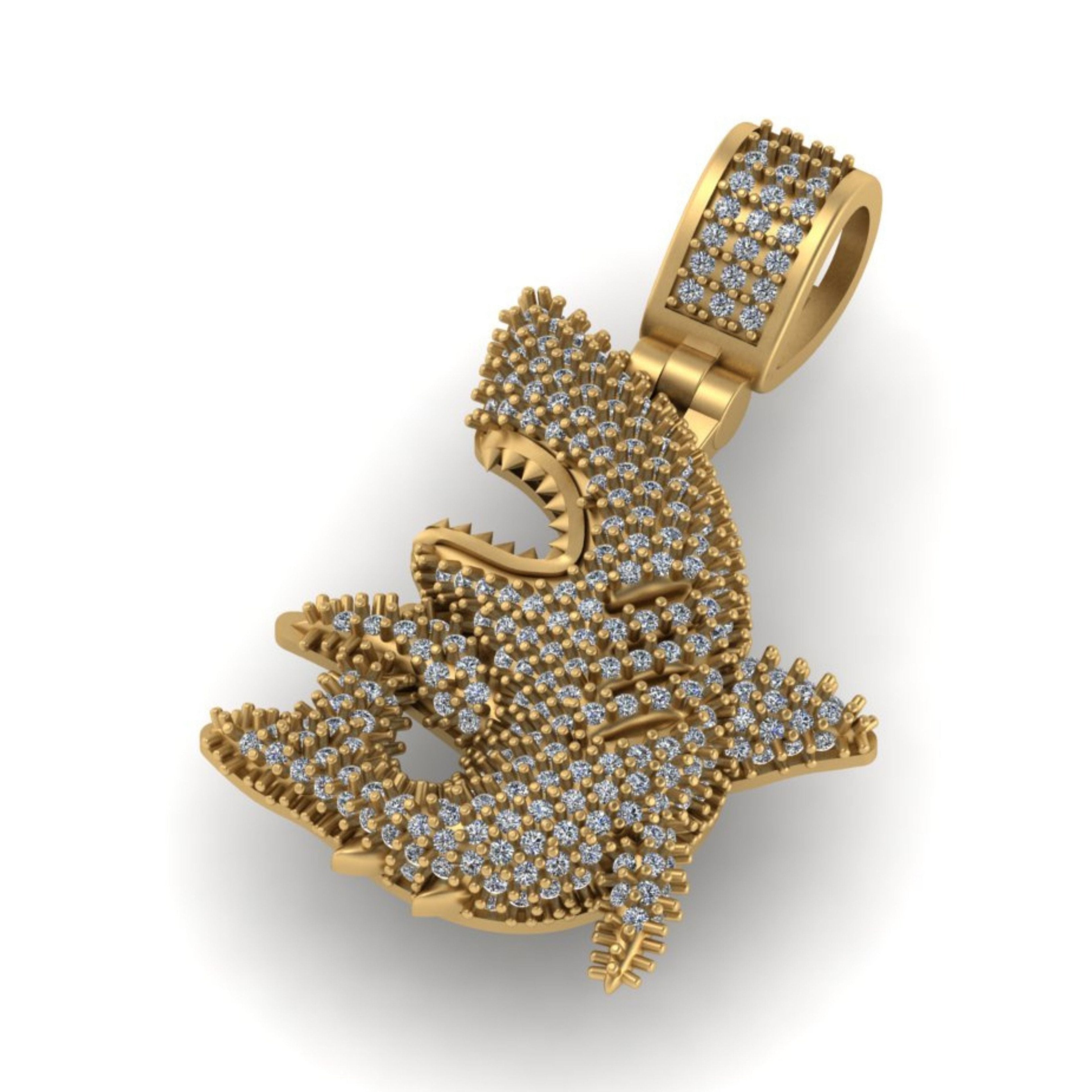 Shark Diamond Pendant 14k Solid Gold - 1.35 CTW