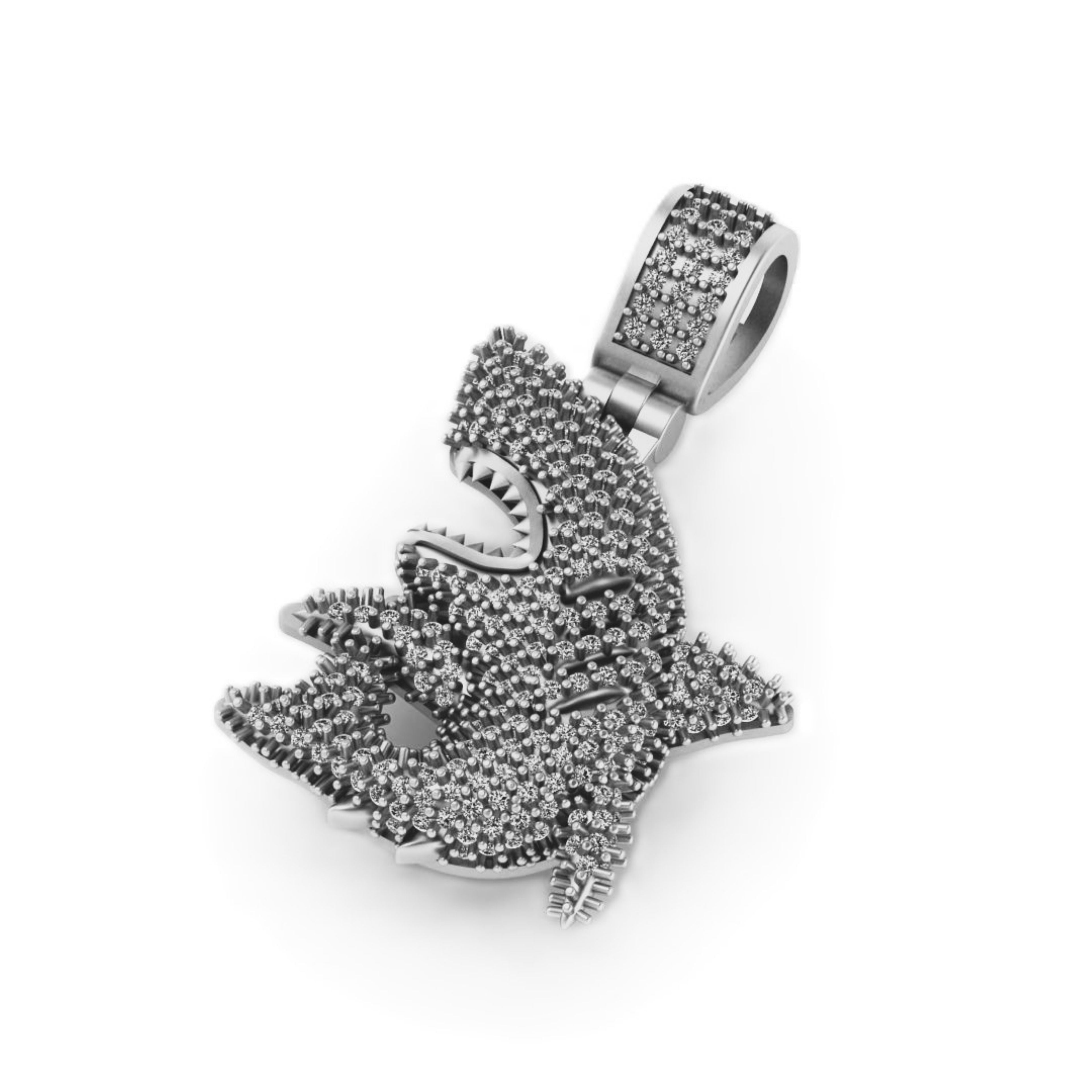 Shark Diamond Pendant 14k Solid Gold - 1.35 CTW