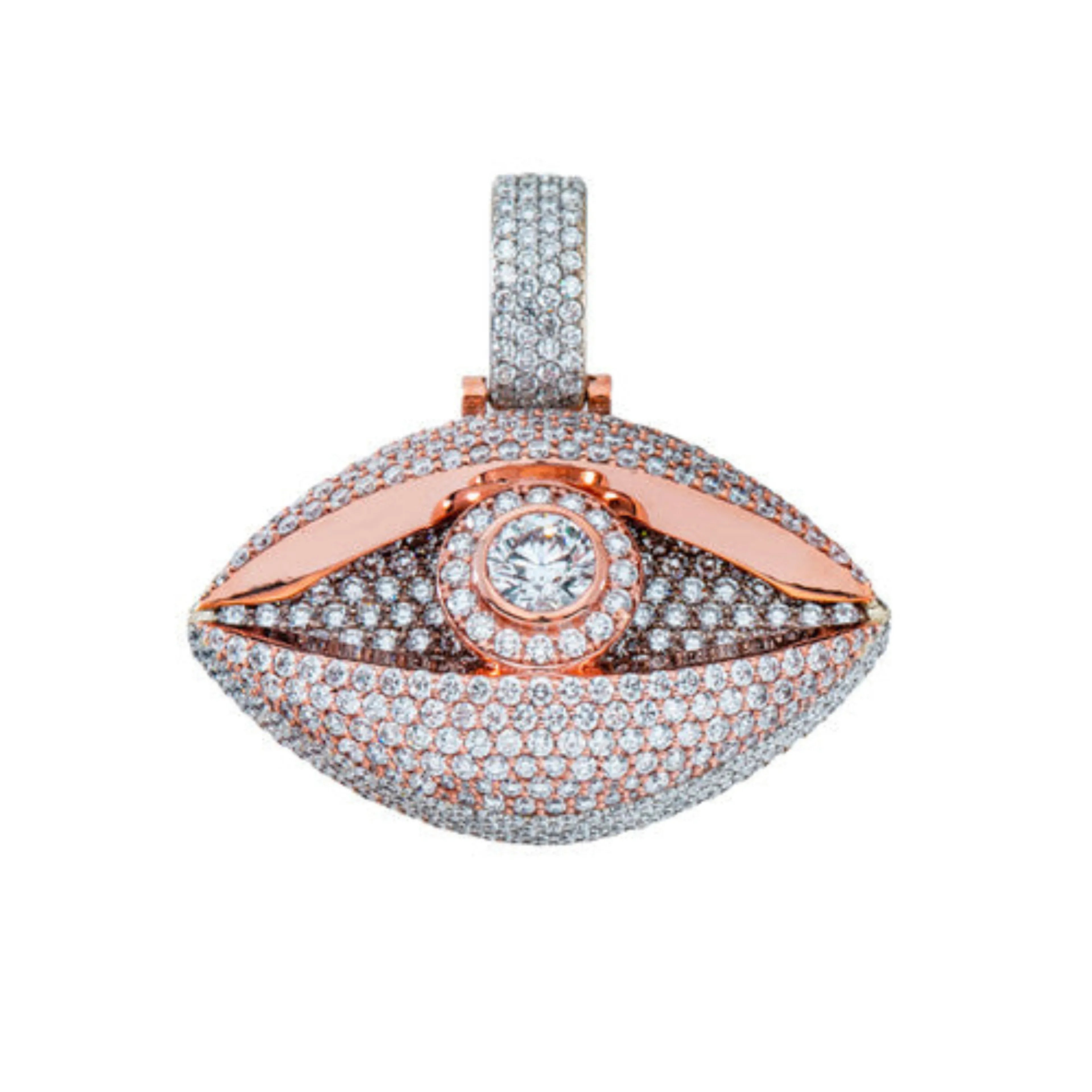 Two Tone Evil Eye Diamond Pendant 14K Solid Gold - 8.66 CTW