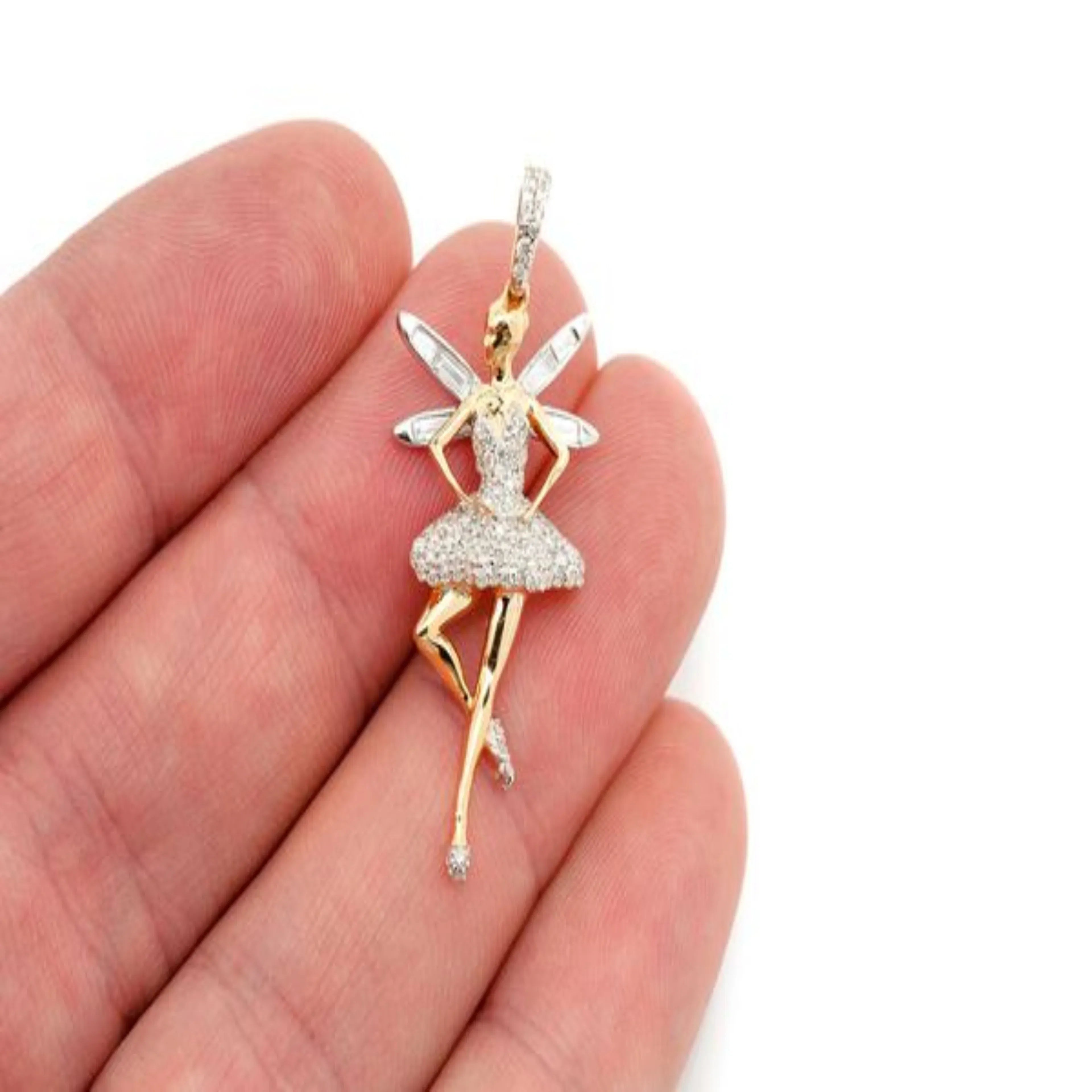 Ballerina Wings VVS Diamond Pendant 14K Solid Gold - 1.00 CTW