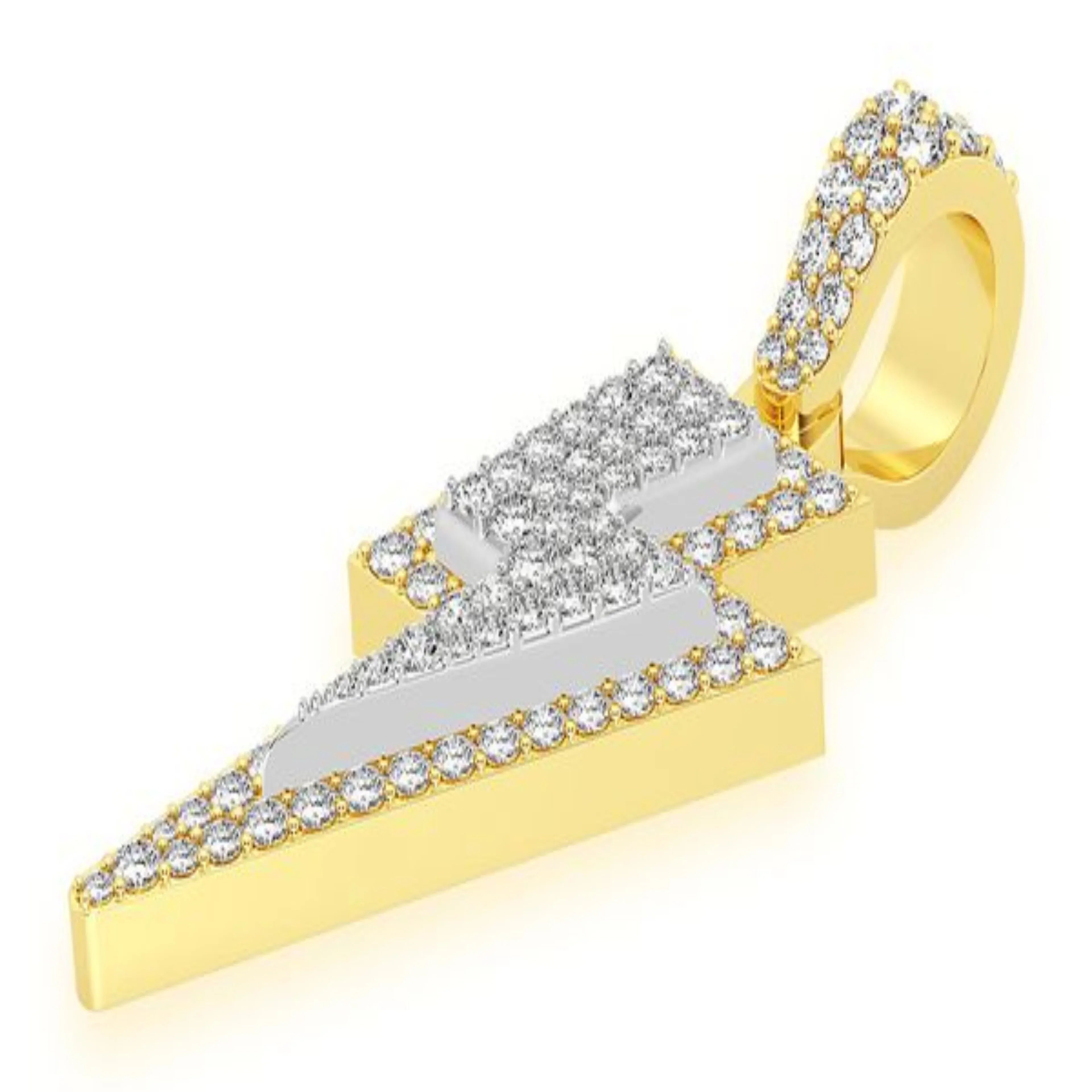 Lightning Bolt Diamond Pendant 14K Solid Gold - 1.25 CTW