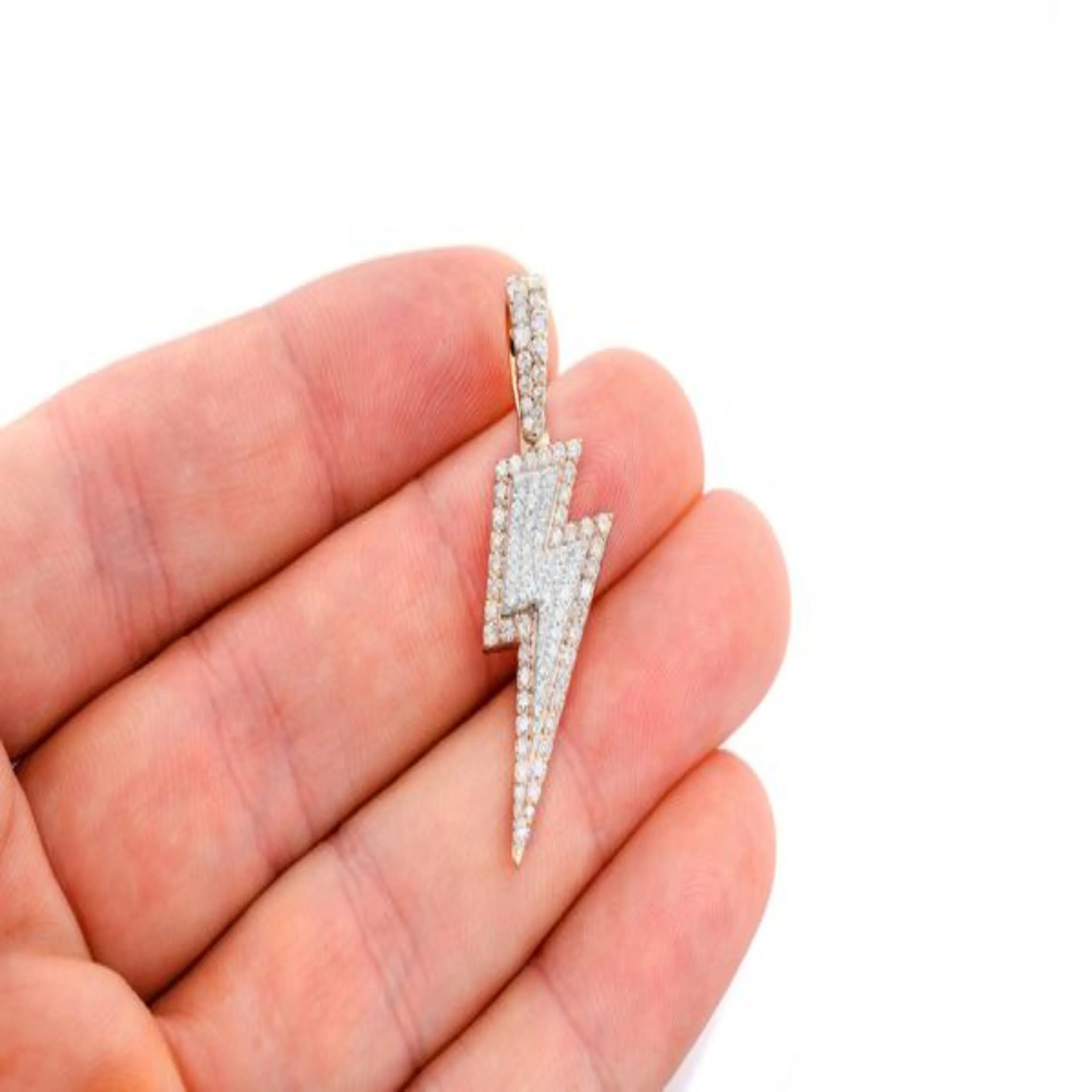 Lightning Bolt Diamond Pendant 14K Solid Gold - 1.25 CTW