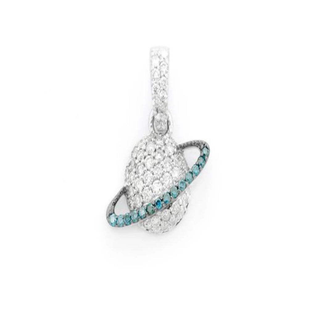 Blue Planet Saturn Diamond Pendant 14K Solid Gold - 0.40 CTW