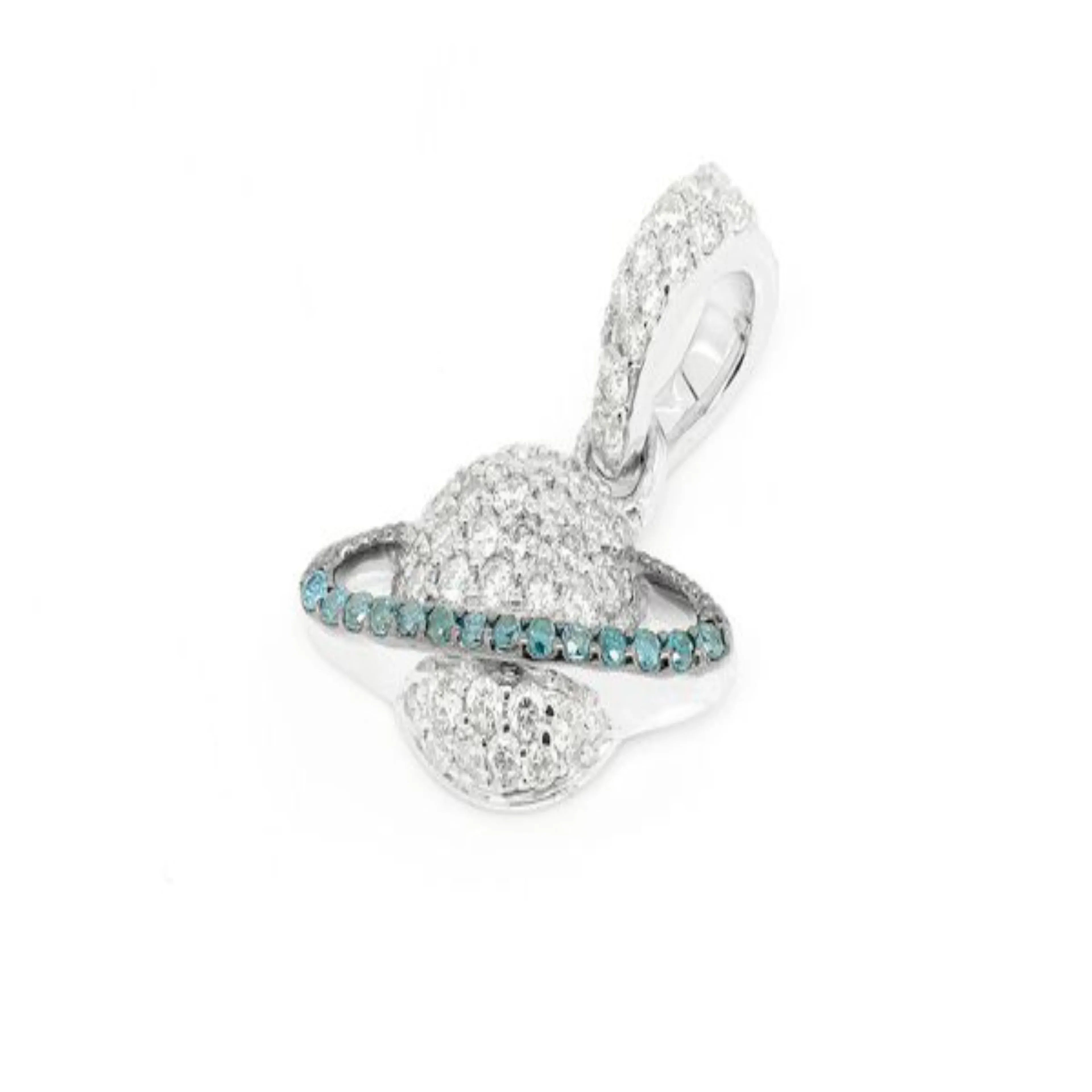 Blue Planet Saturn Diamond Pendant 14K Solid Gold - 0.40 CTW