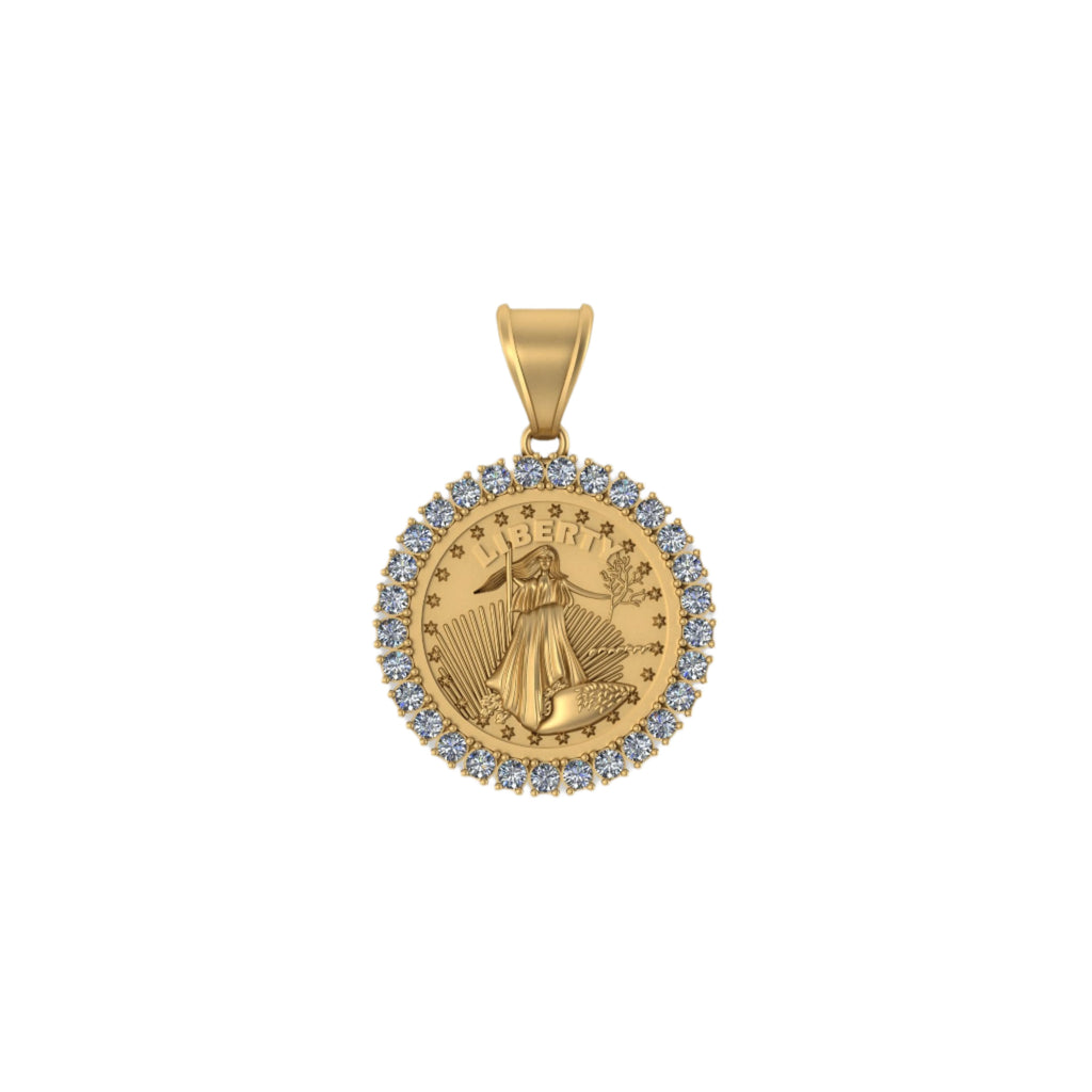 Small Liberty Logo Pendant 14K Solid gold - 1.02 CTW