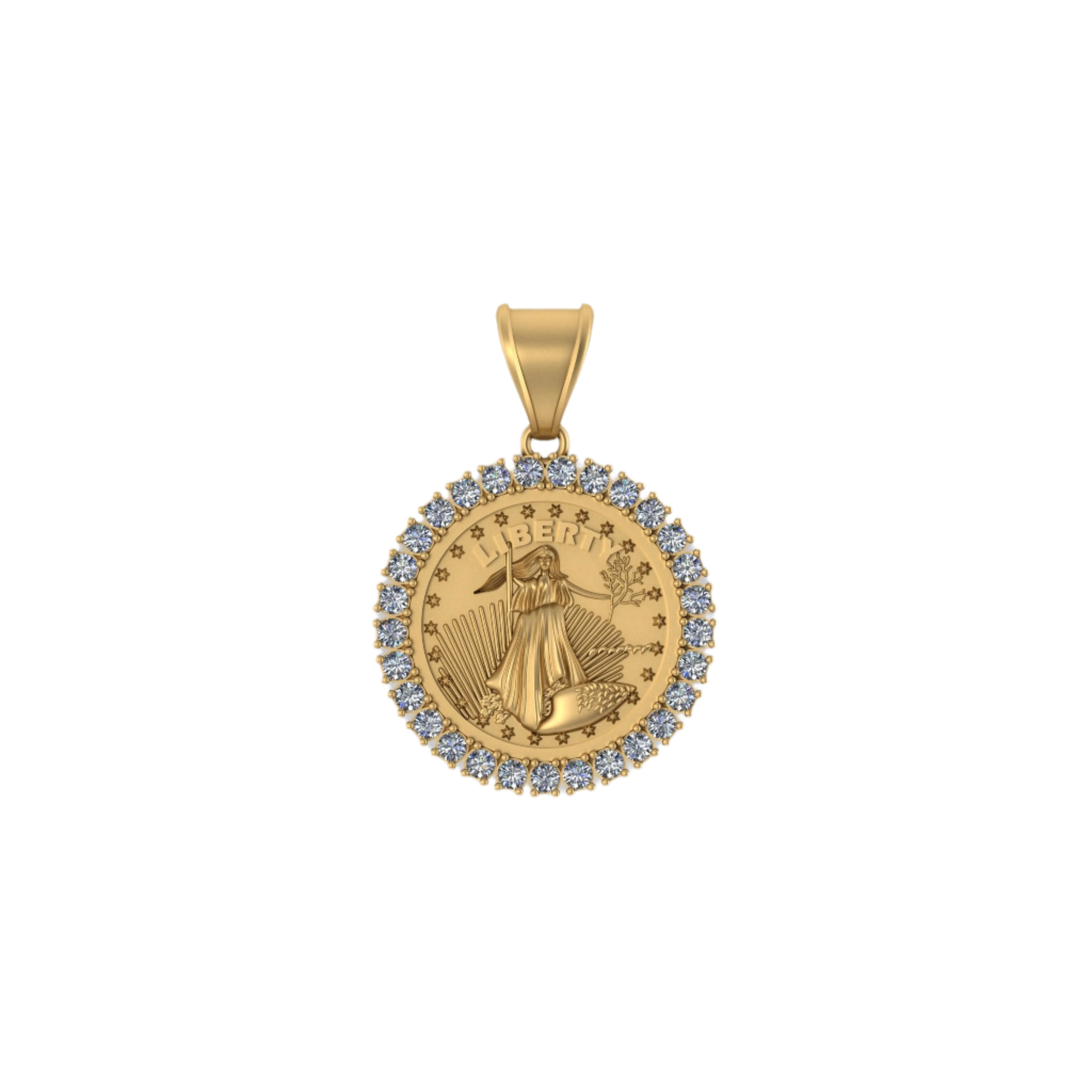 Small Liberty Logo Pendant 14K Solid gold - 1.02 CTW