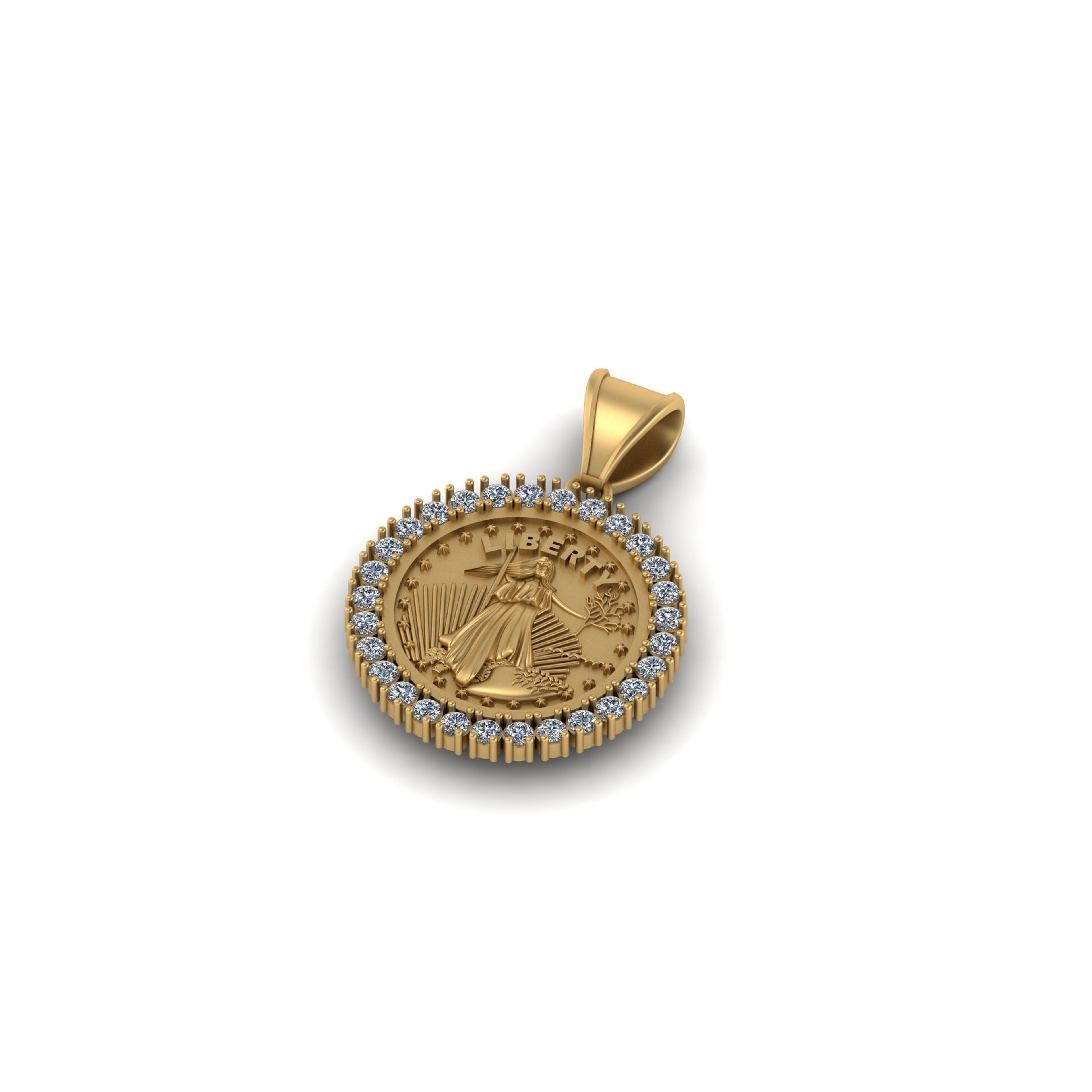 Small Liberty Logo Pendant 14K Solid gold - 1.02 CTW
