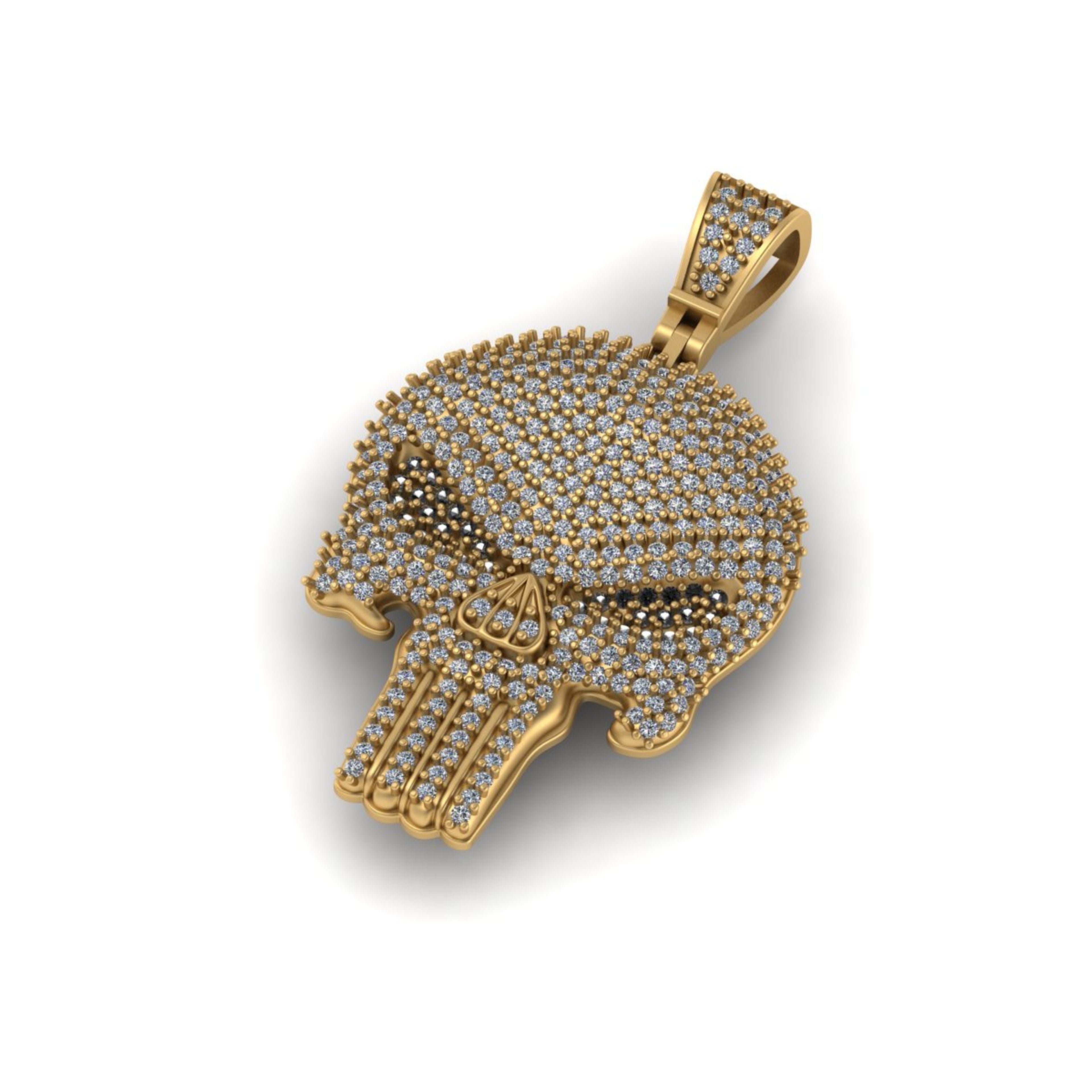 Skull Diamond Pendant 14k Solid Gold - 2.75 CTW