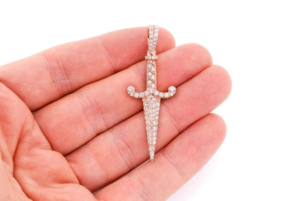 Dagger Diamond Pendant 14K Solid Gold - 1.60 CTW