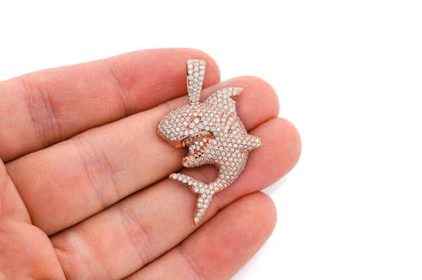Shark Diamond Pendant 14K Solid Gold - 2.60 CTW