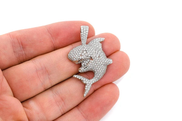 Shark Diamond Pendant 14K Solid Gold - 2.60 CTW