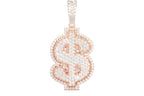 Us Dollar Sign Double Layer Pendant 14K Solid Gold - 5.00 CTW