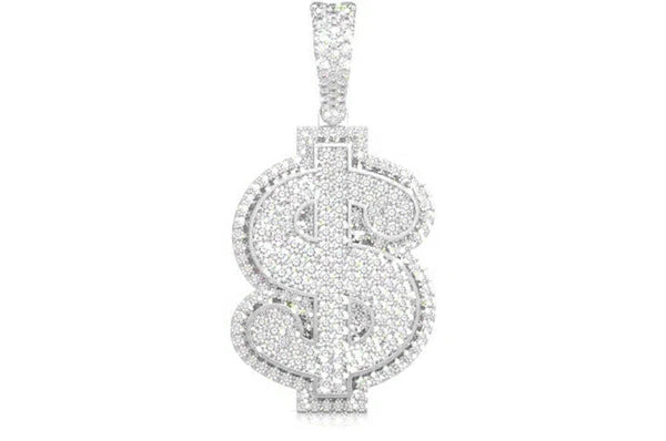 Us Dollar Sign Double Layer Pendant 14K Solid Gold - 5.00 CTW
