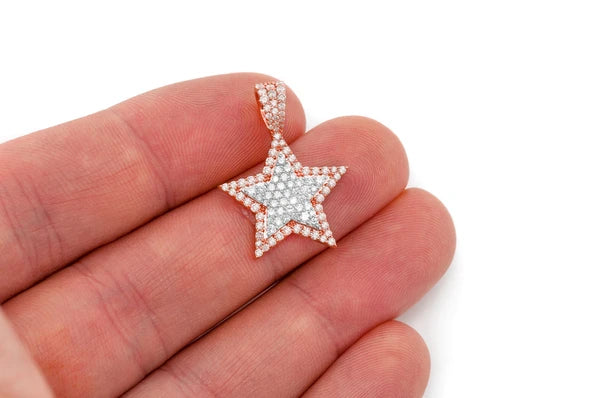 Star Double Layer Diamond Pendant 14K Solid Gold - 1.00 CTW
