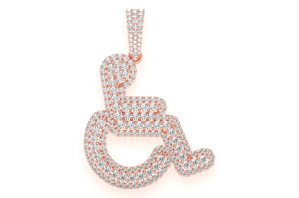 Wheelchair Double Layer Diamond Pendant 14K Solid Gold - 4.00 CTW