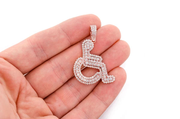 Wheelchair Double Layer Diamond Pendant 14K Solid Gold - 4.00 CTW