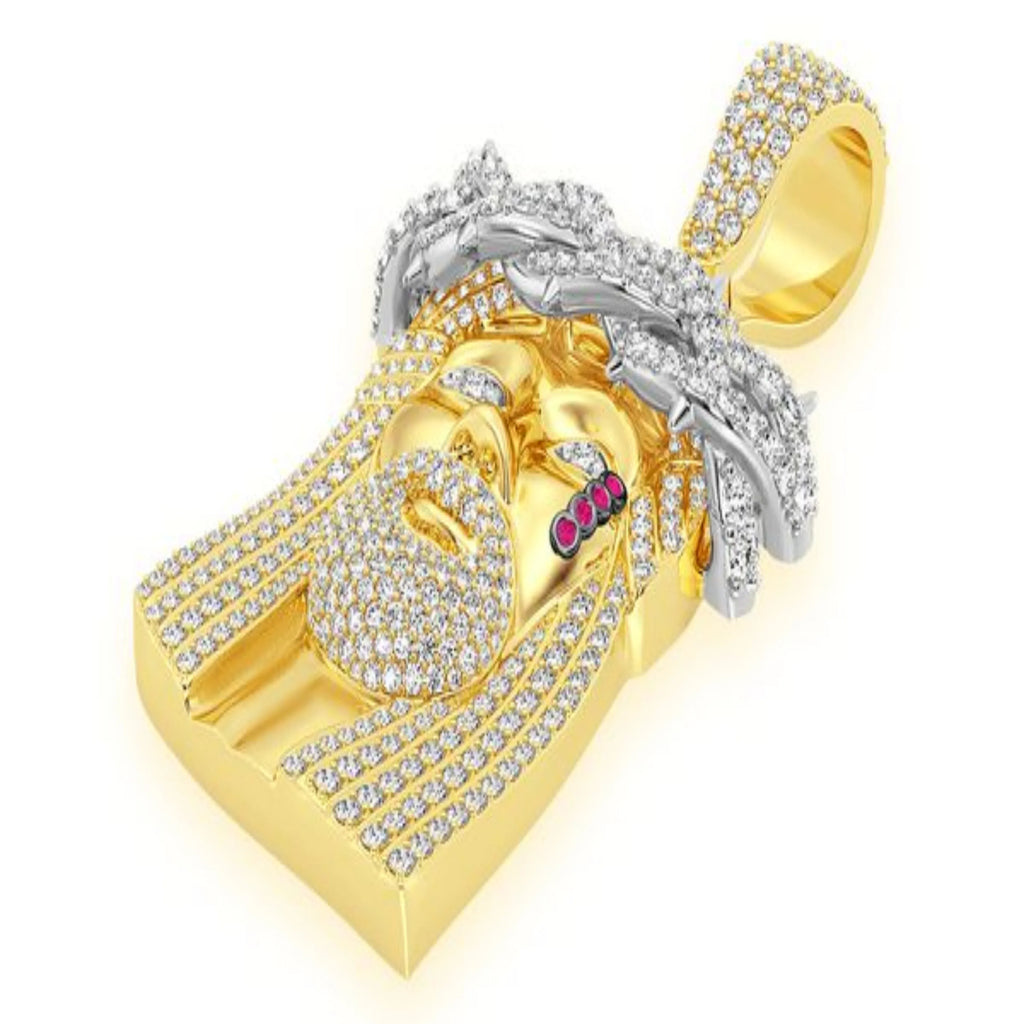 Jesus of Nazareth Diamond Pendant 14K Solid Gold - 6.00 CTW
