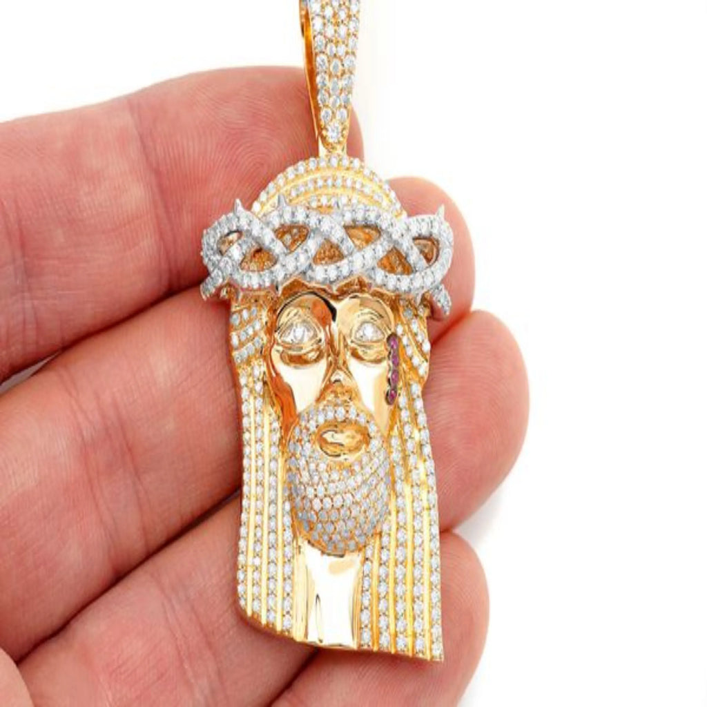 Jesus of Nazareth Diamond Pendant 14K Solid Gold - 6.00 CTW