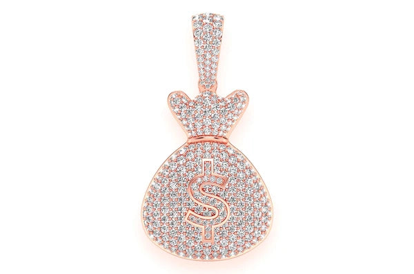 Money Bag Diamond Pendant 14k Solid Gold - 3.33 CTW