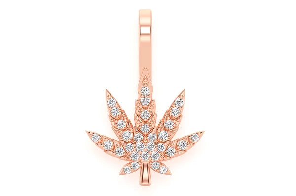Cannabis Leaf Diamond Pendant 14k Solid Gold - 0.15 CTW