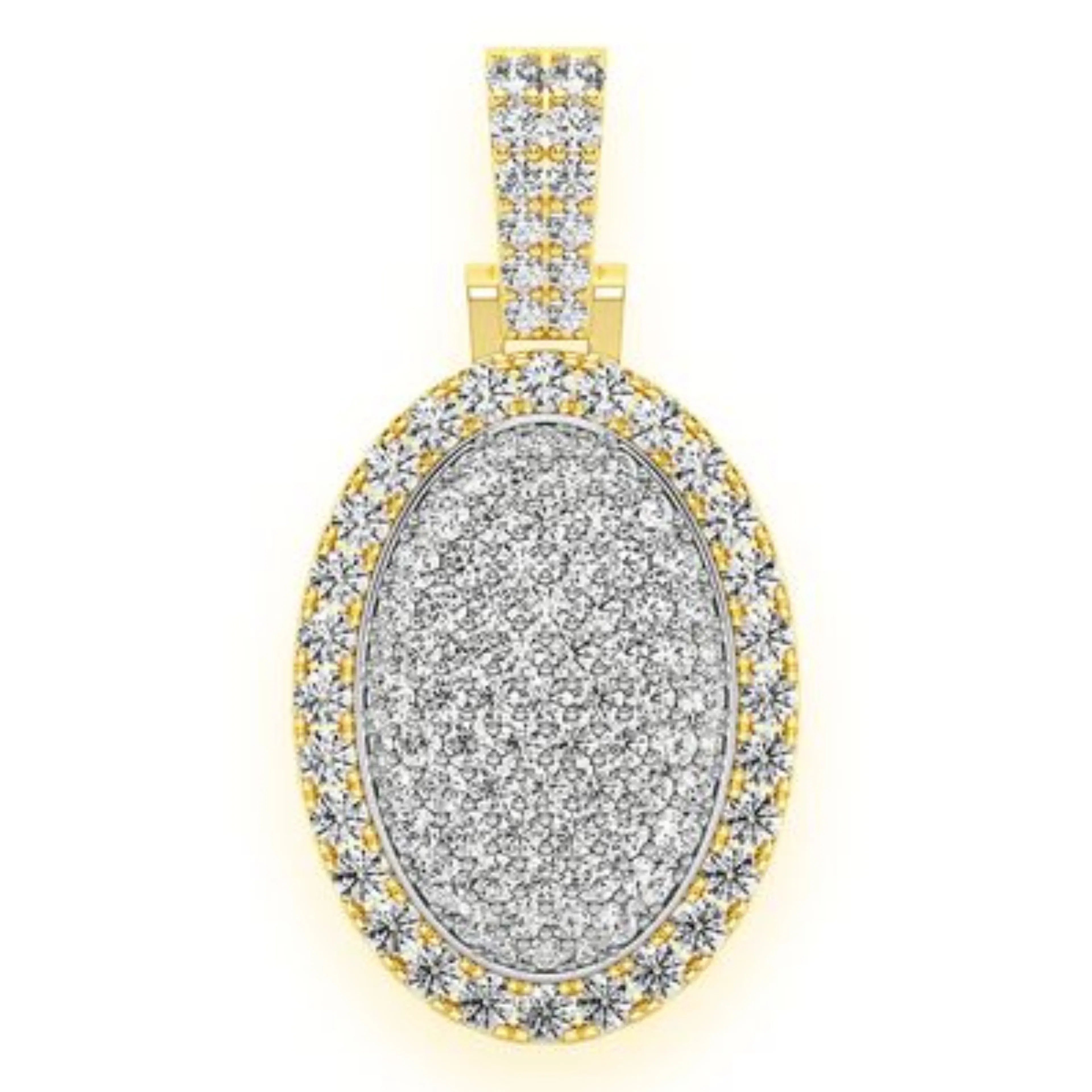 Oval Pillow Double Layer Diamond Pendant 14k Solid Gold - 2.60 CTW