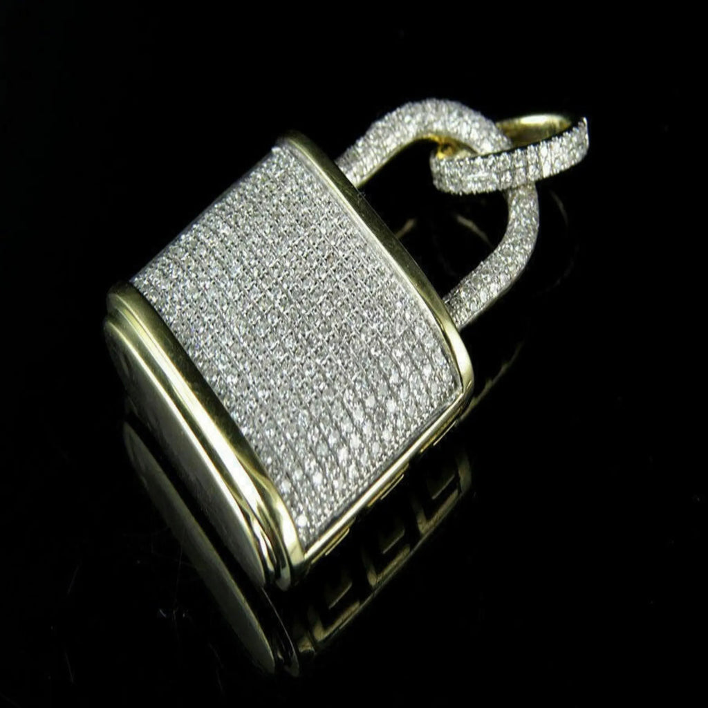 Lock Diamond Pendant 14k Solid Gold - 2.58 CTW