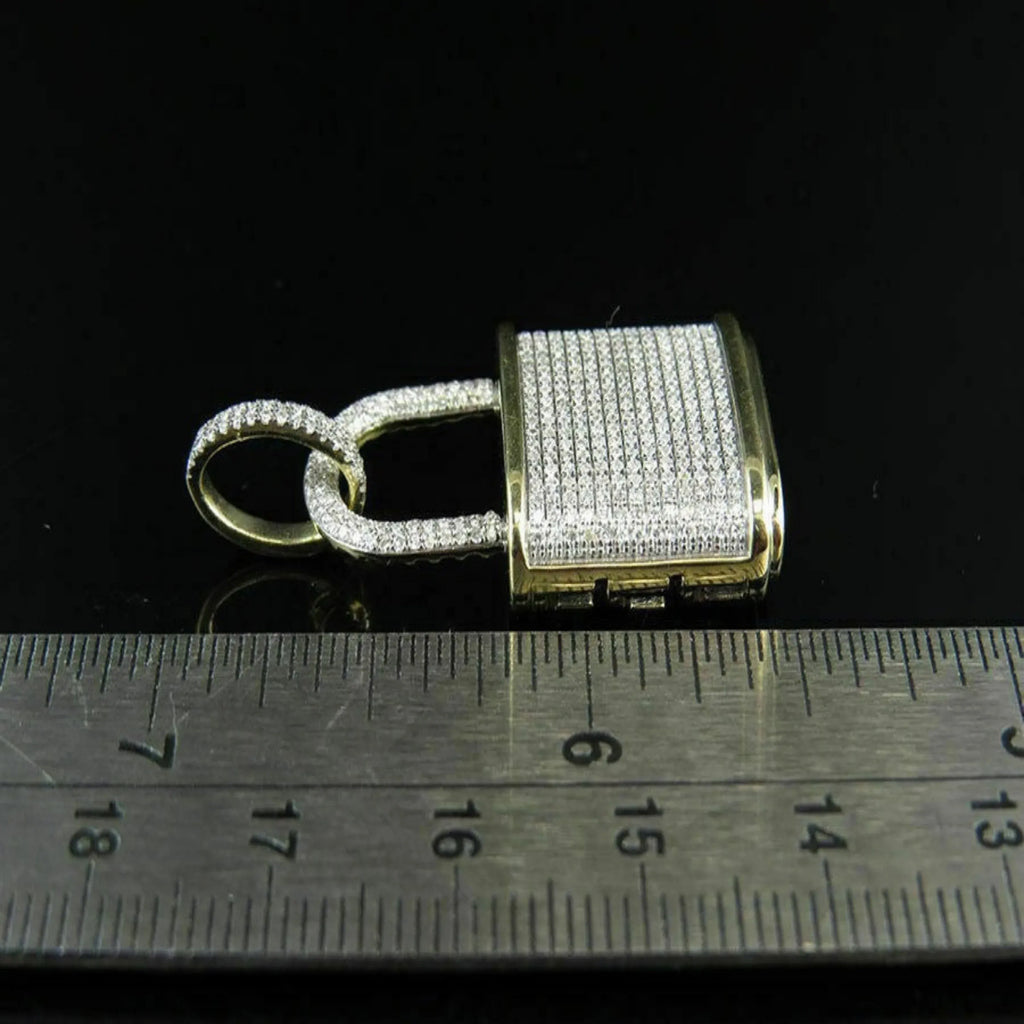 Lock Diamond Pendant 14k Solid Gold - 2.58 CTW