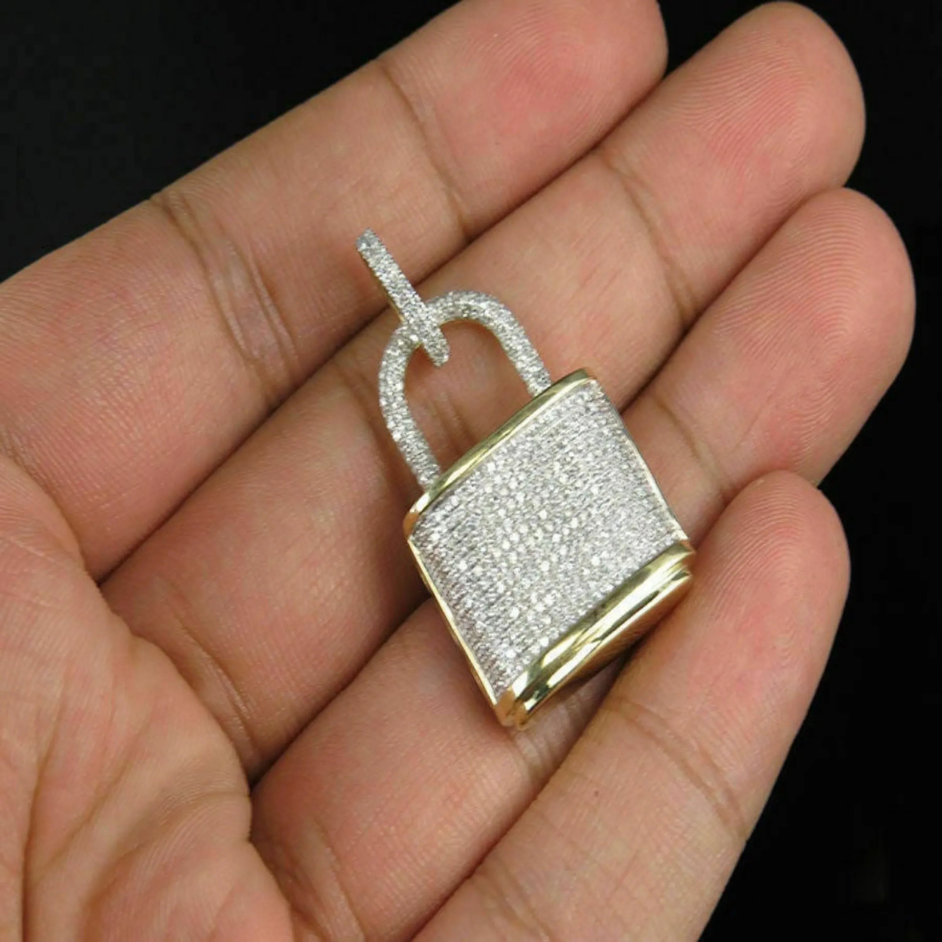 Lock Diamond Pendant 14k Solid Gold - 2.58 CTW