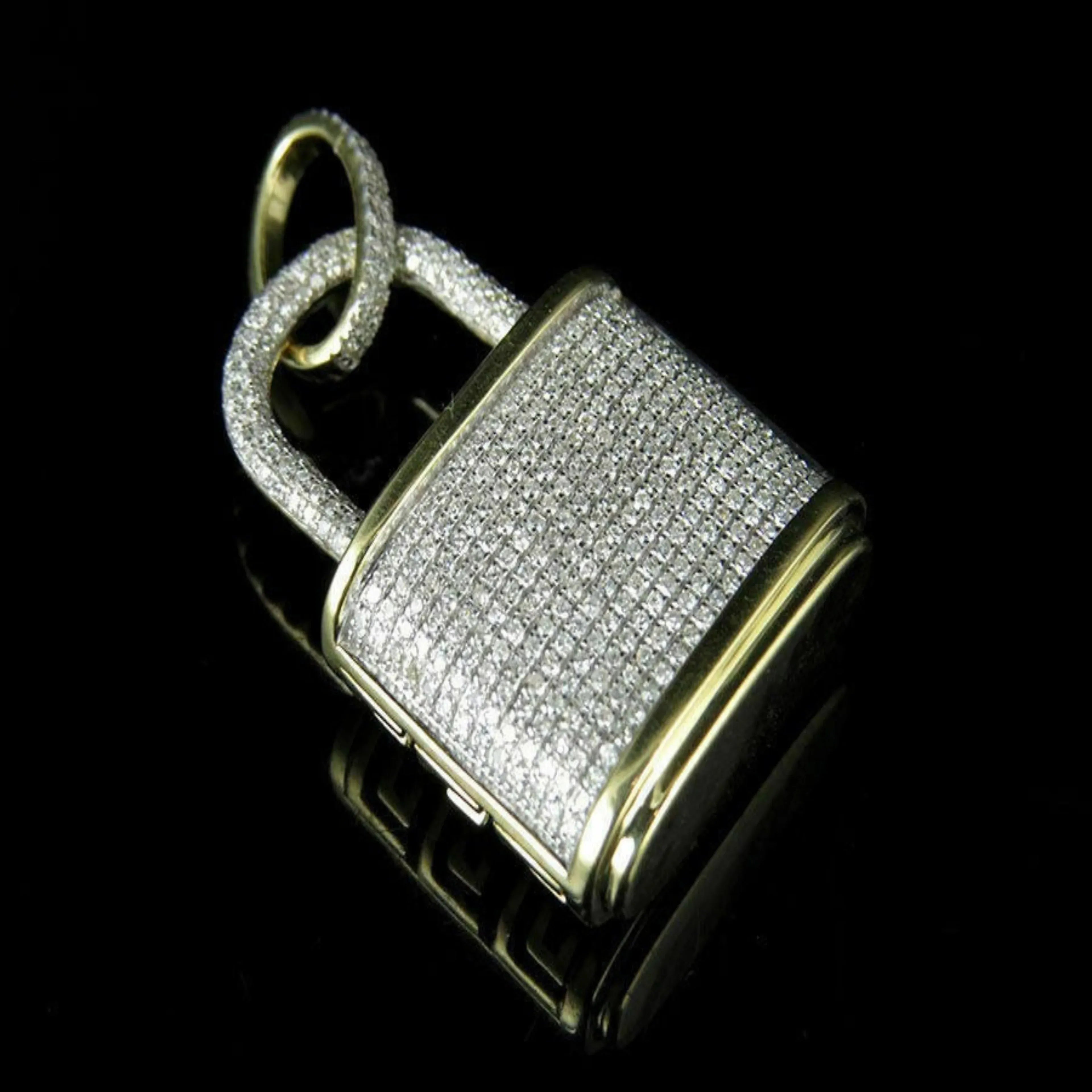 Lock Diamond Pendant 14k Solid Gold - 2.58 CTW