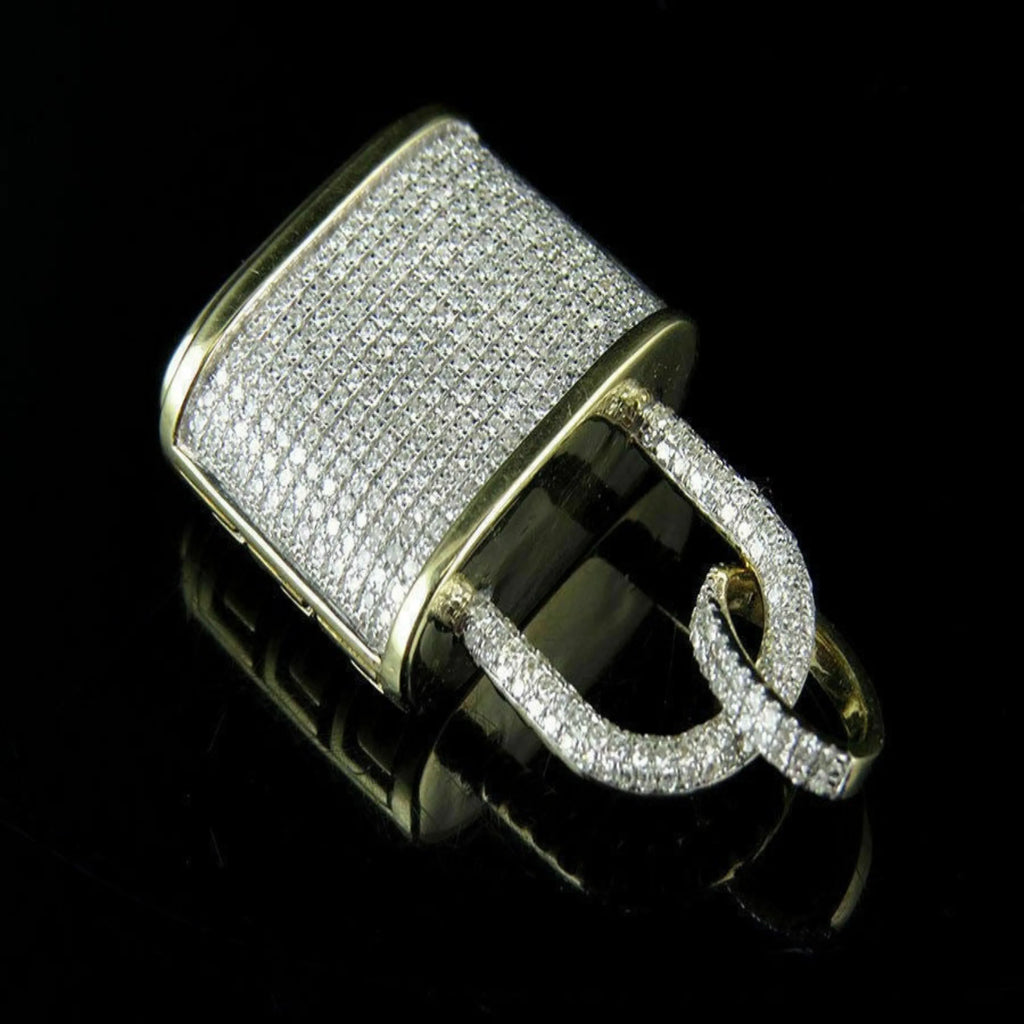 Lock Diamond Pendant 14k Solid Gold - 2.58 CTW