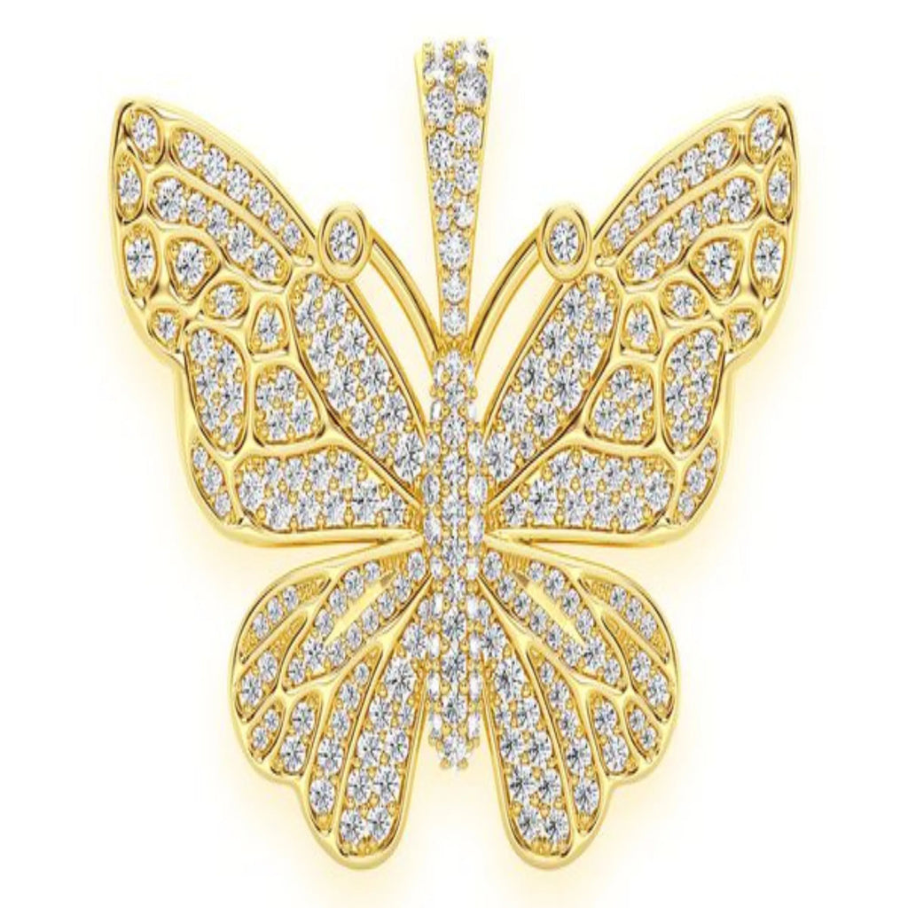 Butterfly Diamond Pendant 14K Solid Gold - 2.00 CTW