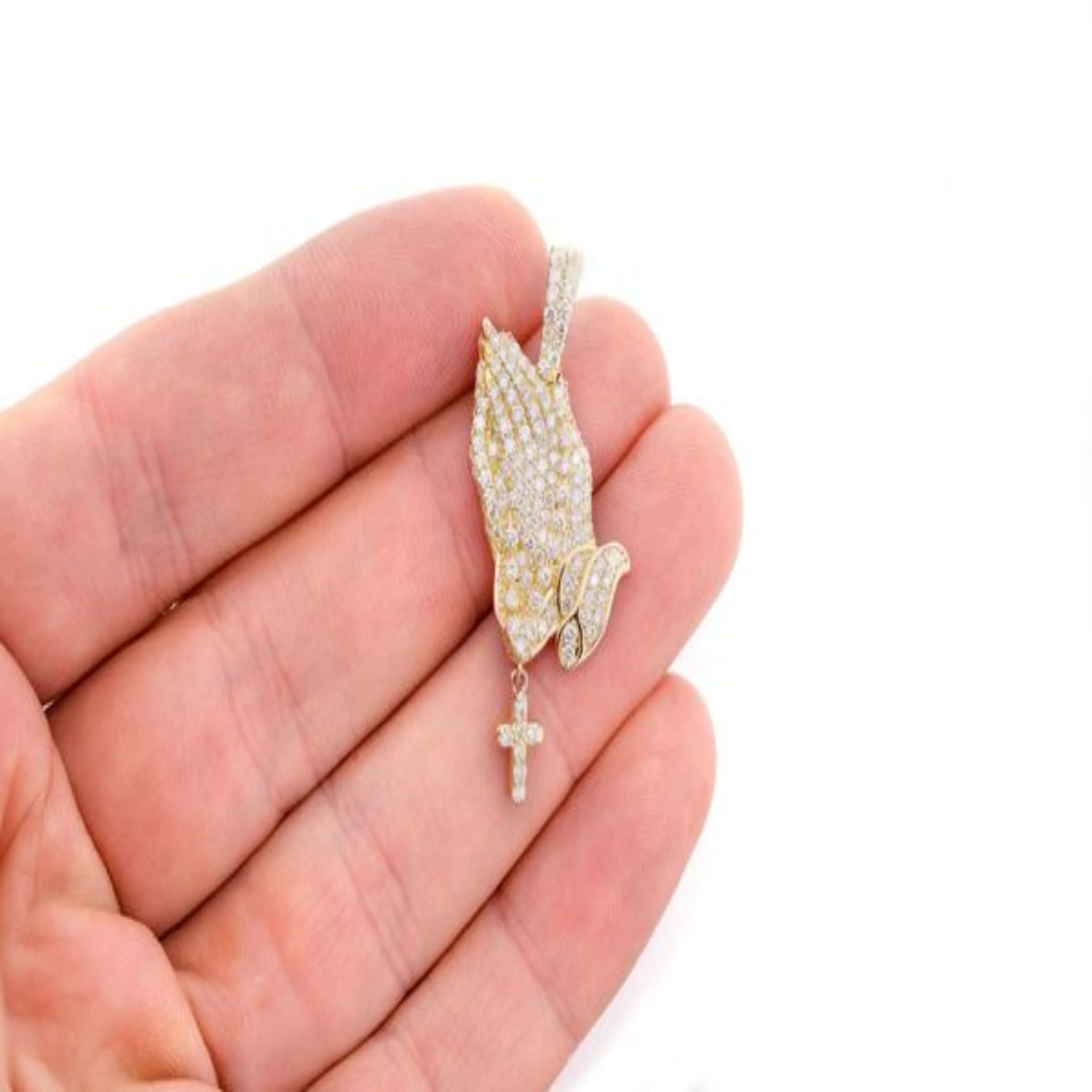 Praying Hands Diamond Pendant 14K solid Gold - 1.50 CTW