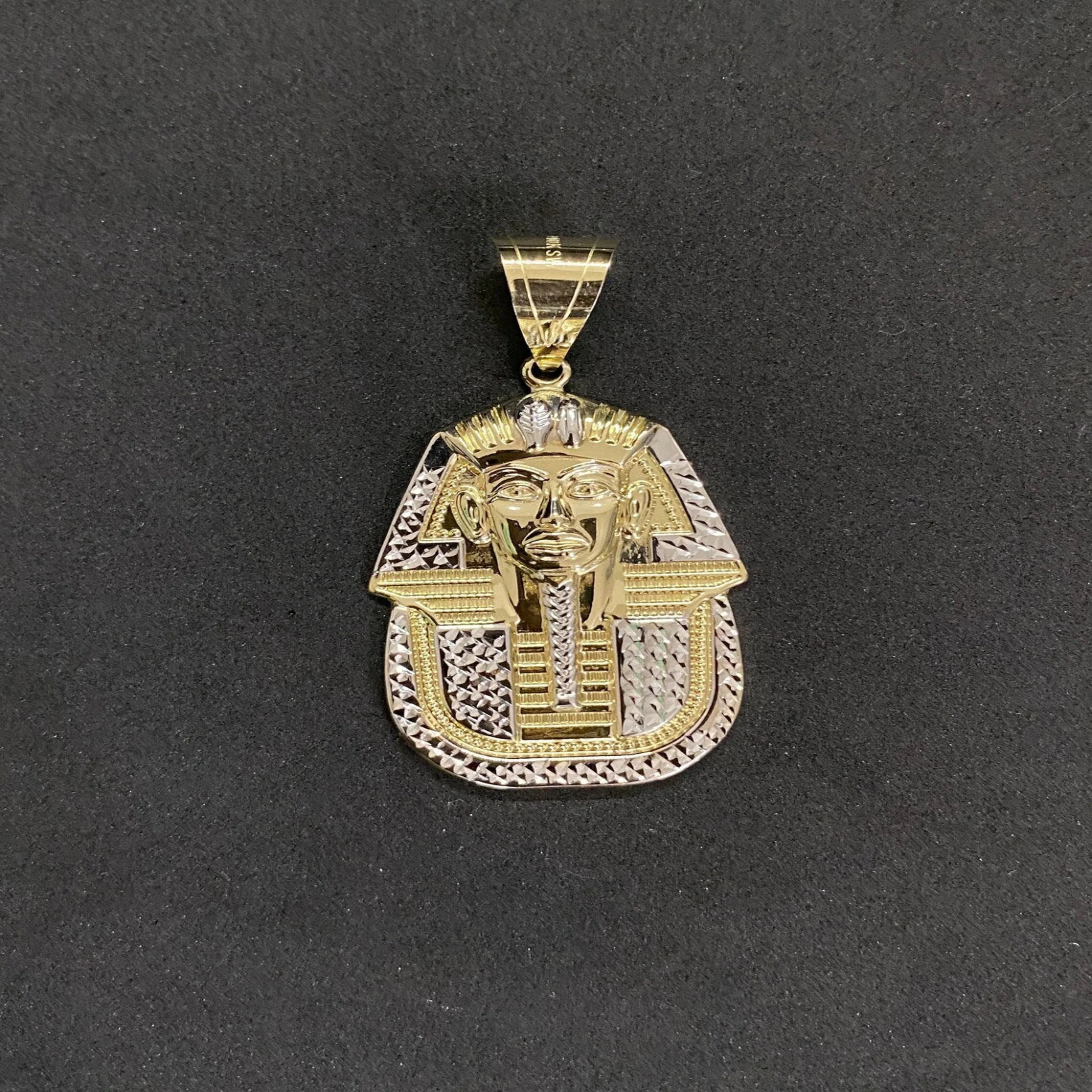 Custom 10K Gold Egyptian Two Tone Pharaoh Pendant For Gift to Him or Her