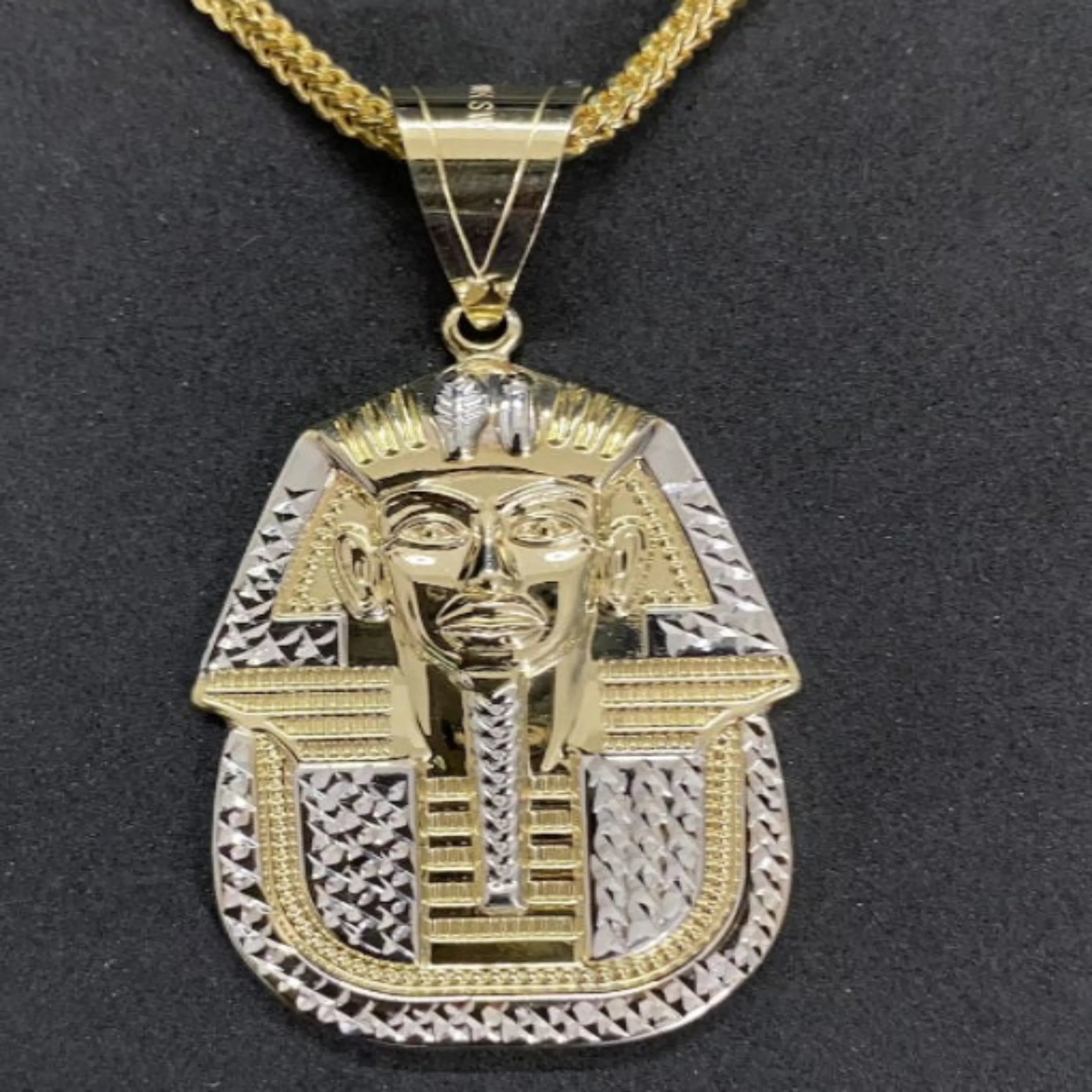 Custom 10K Gold Egyptian Two Tone Pharaoh Pendant For Gift to Him or Her