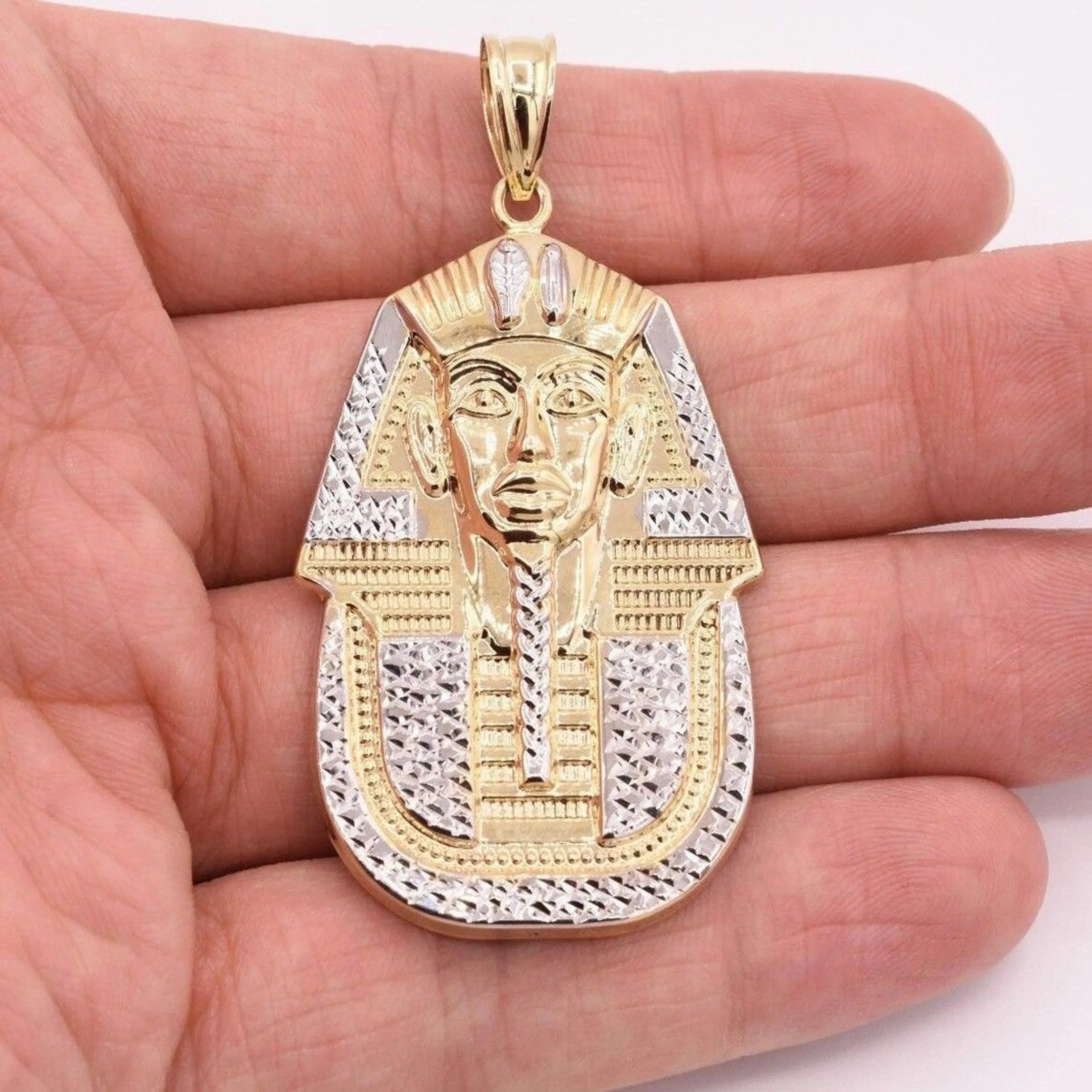 Custom 10K Gold Egyptian Two Tone Pharaoh Pendant For Gift to Him or Her