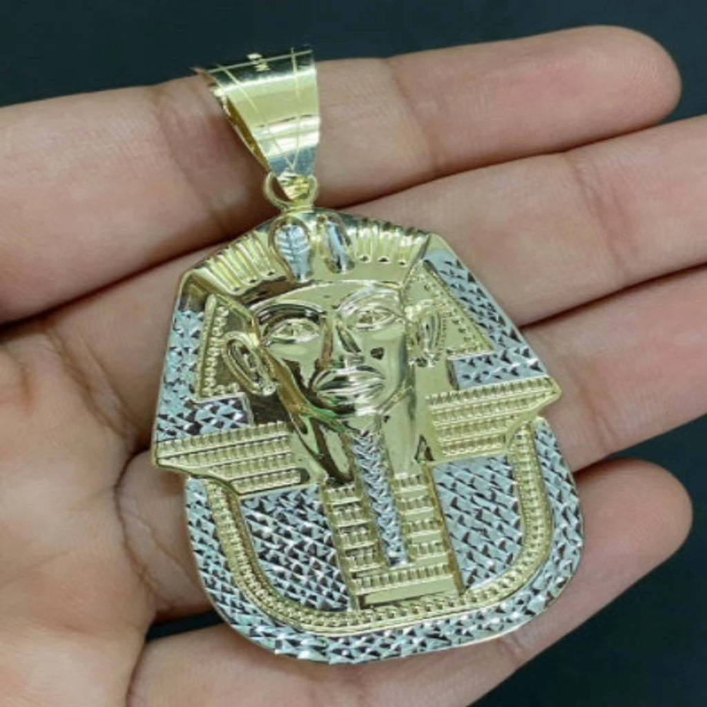 Custom 10K Gold Egyptian Two Tone Pharaoh Pendant For Gift to Him or Her