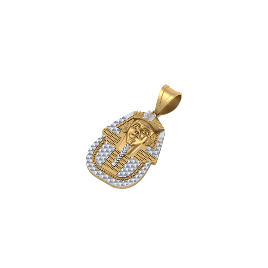 Custom 10K Gold Egyptian Two Tone Pharaoh Pendant For Gift to Him or Her