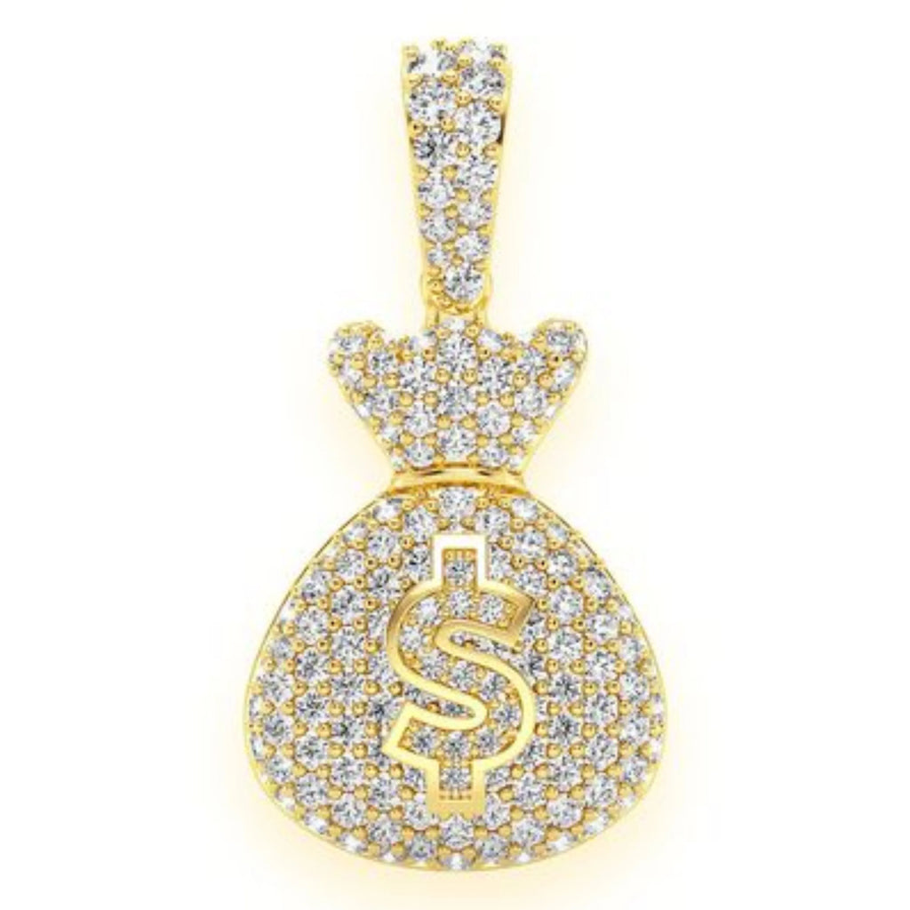 Money Bag Diamond Pendant 14k Solid Gold - 1.33 ctw