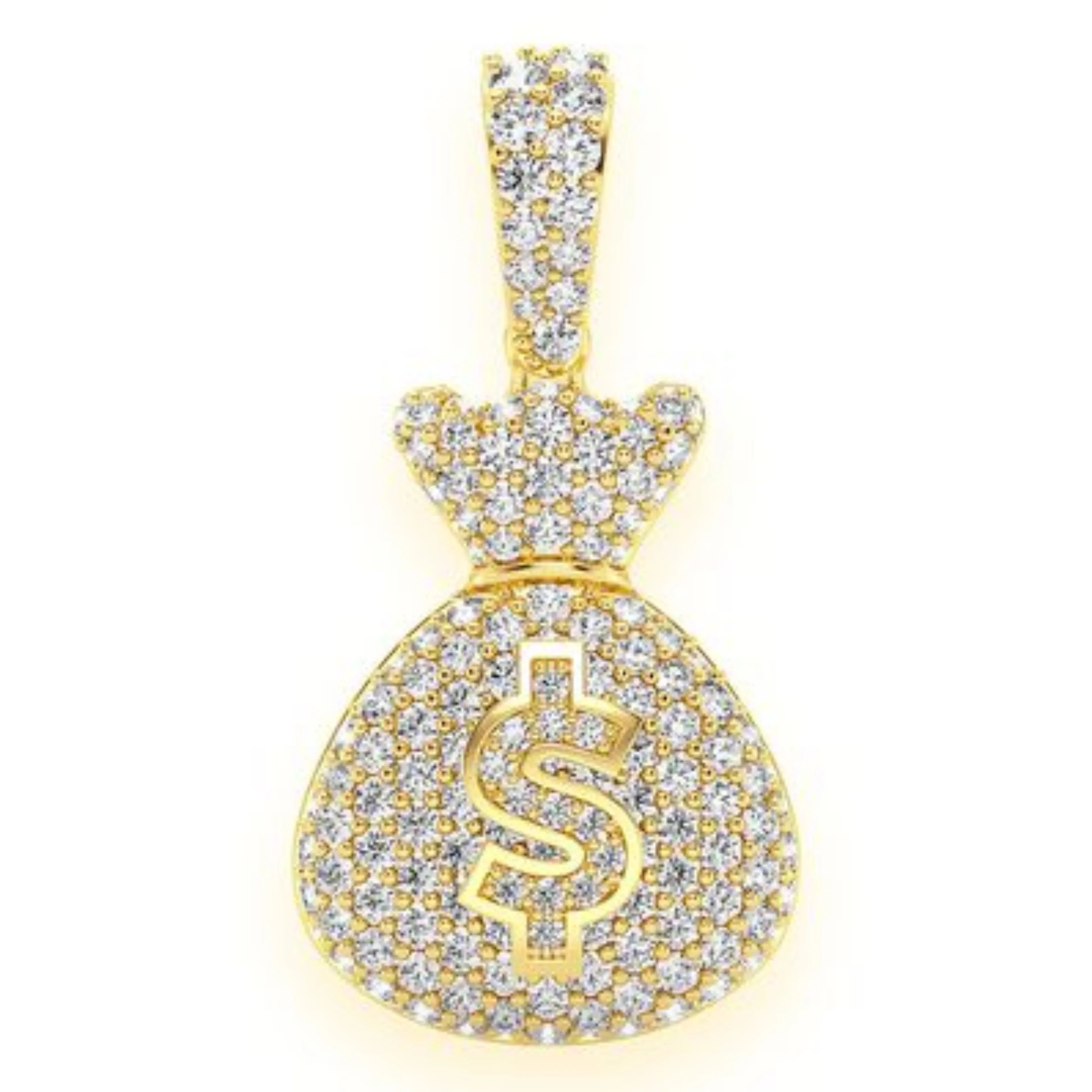 Money Bag Diamond Pendant 14k Solid Gold - 1.33 ctw