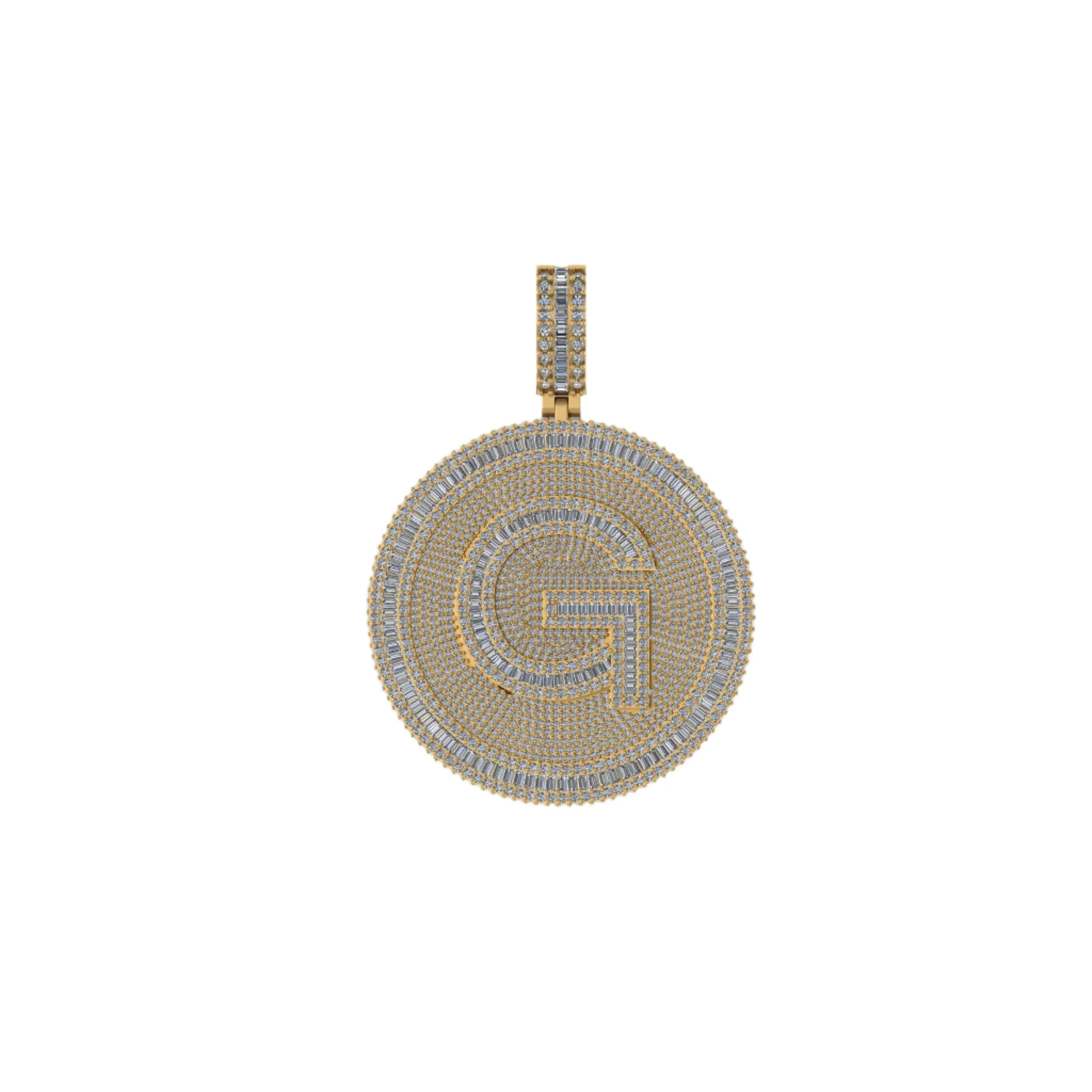 Men's Two-tone Letter Diamond Pendant - 14.88 CTW