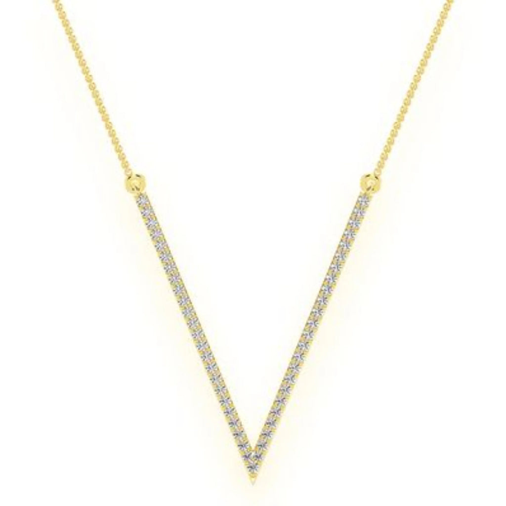 V-Shape Diamond Necklace 14K Solid Gold - 0.33 CTW