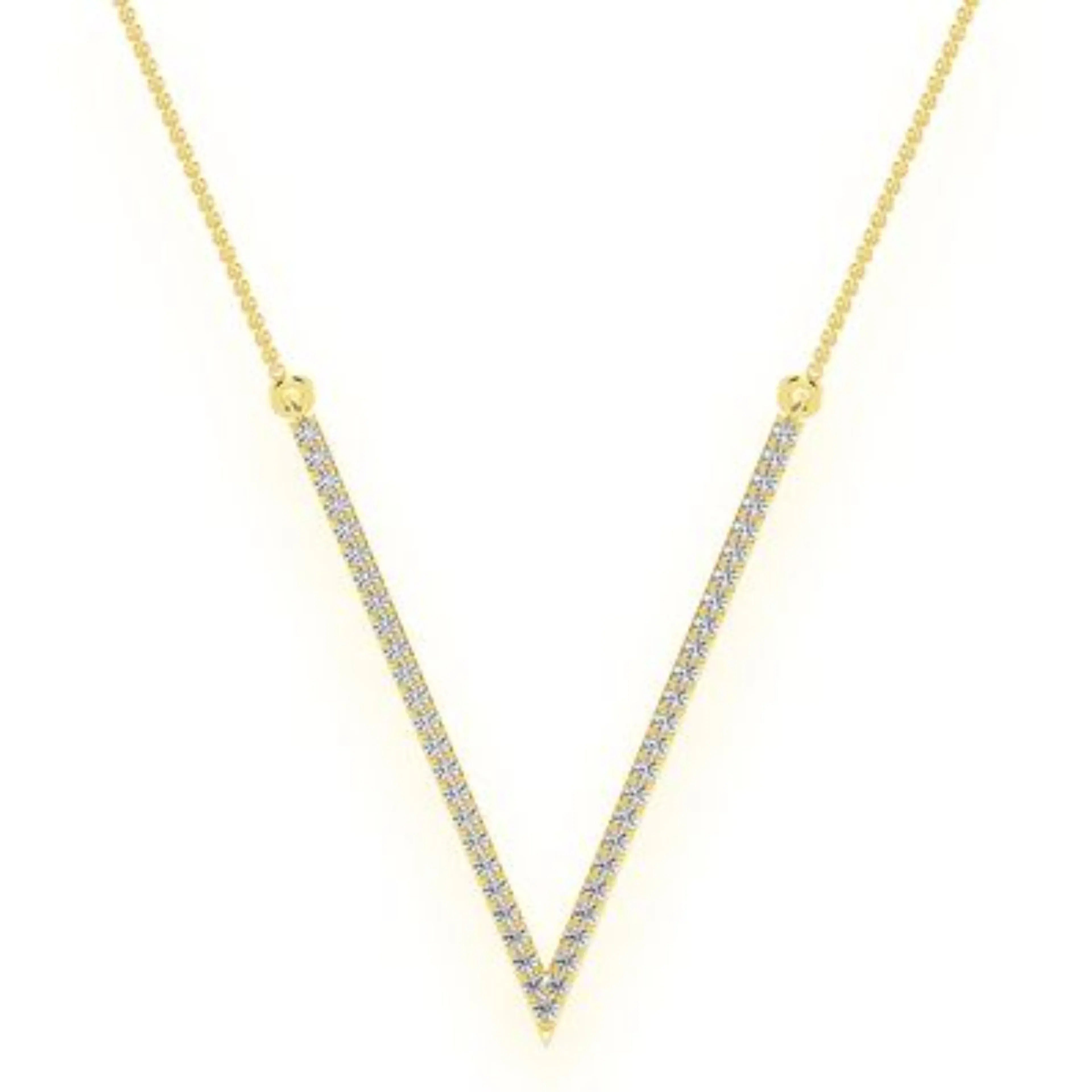 V-Shape Diamond Necklace 14K Solid Gold - 0.33 CTW