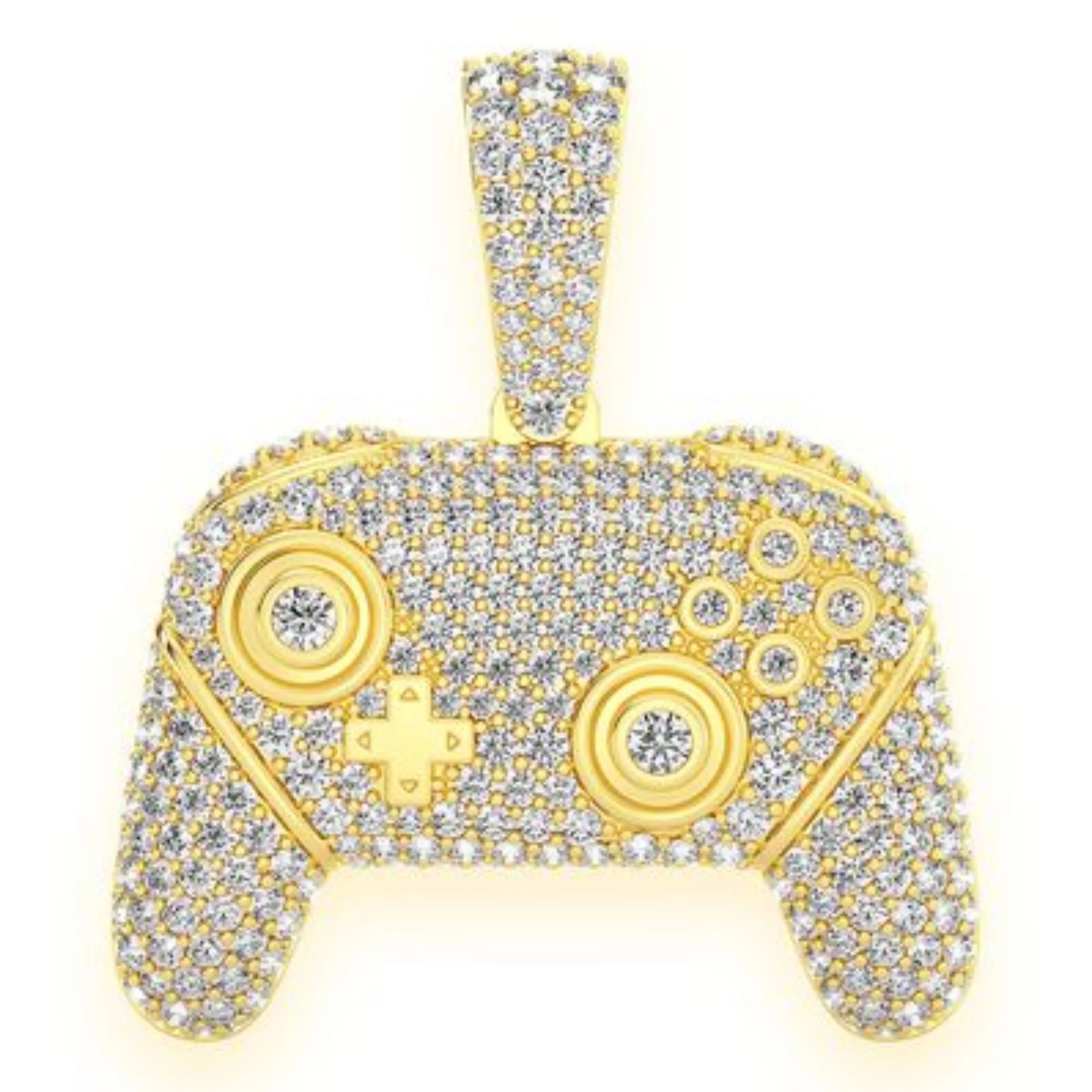 Video Game Controller Diamond Pendant 14k Solid Gold - 3.00 CTW