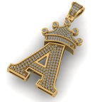 Custom Letter Crown Diamond Pendant 14K Solid Gold - 1.10 CTW