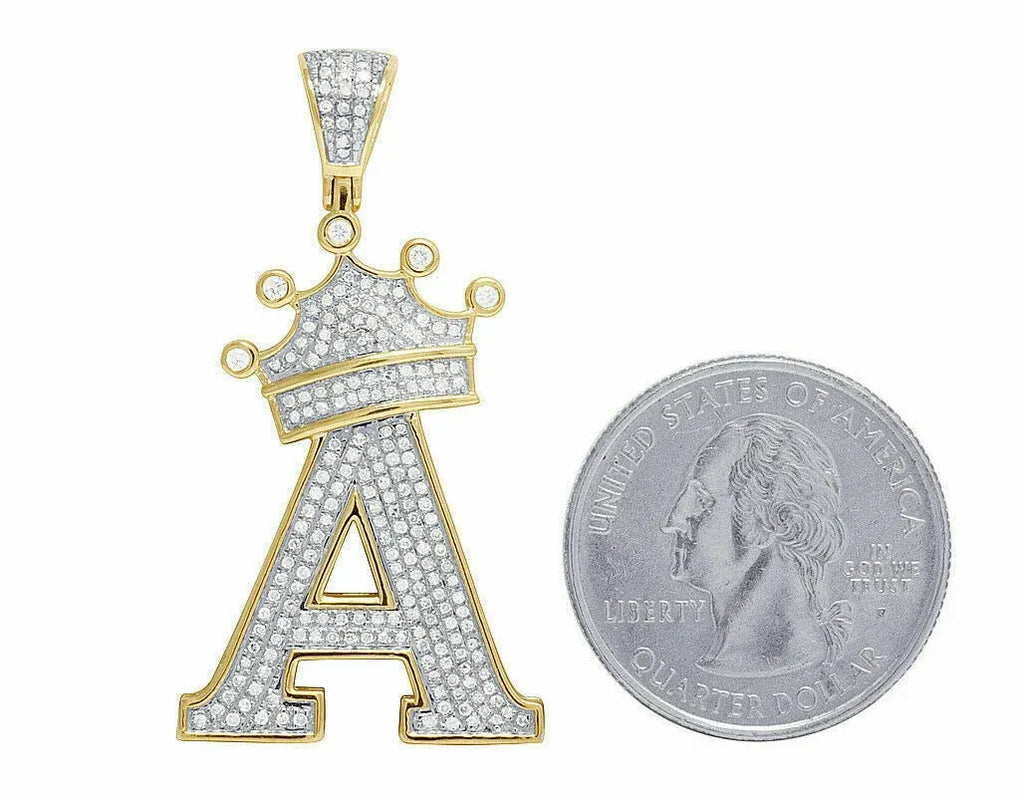 Custom Letter Crown Diamond Pendant 14K Solid Gold - 1.10 CTW